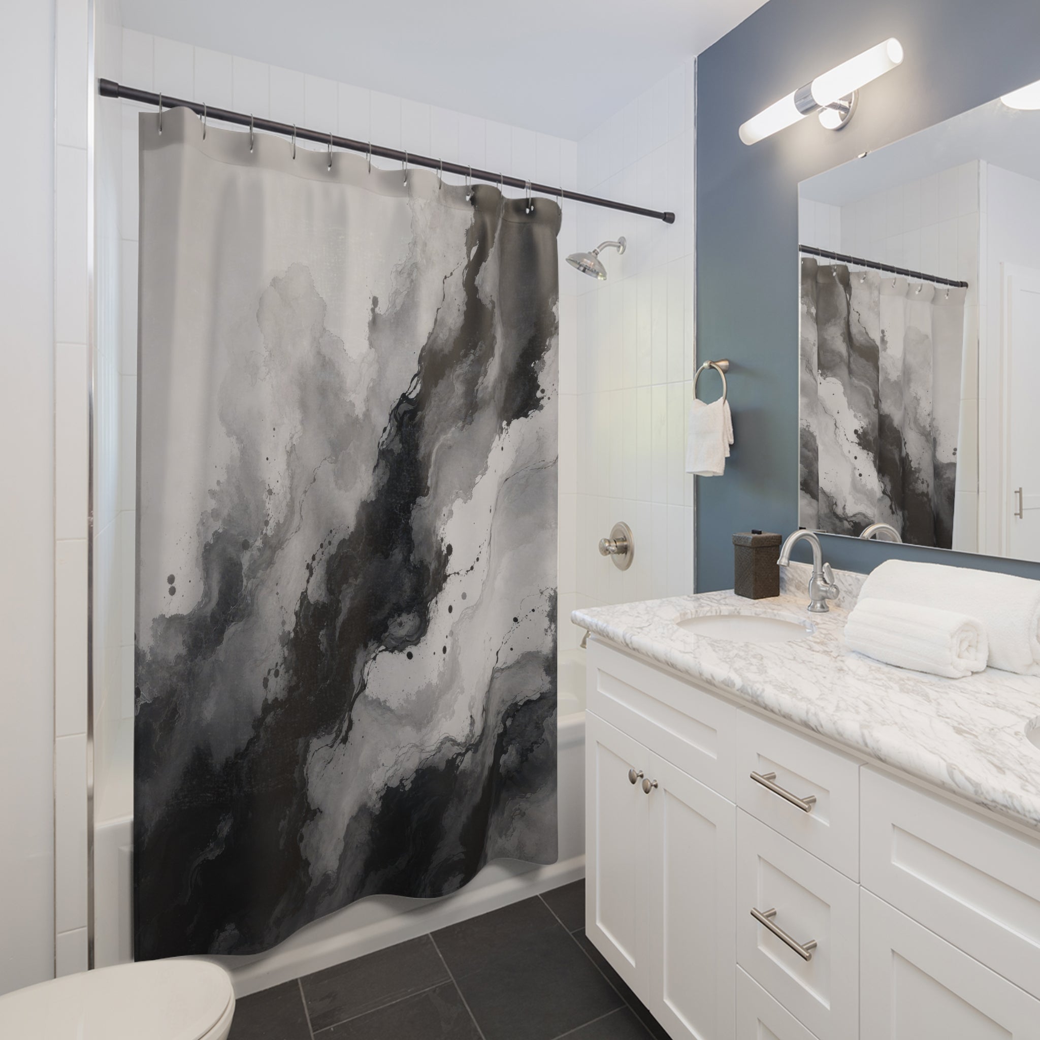 Black & Grey Abstract Ink Shower Curtain