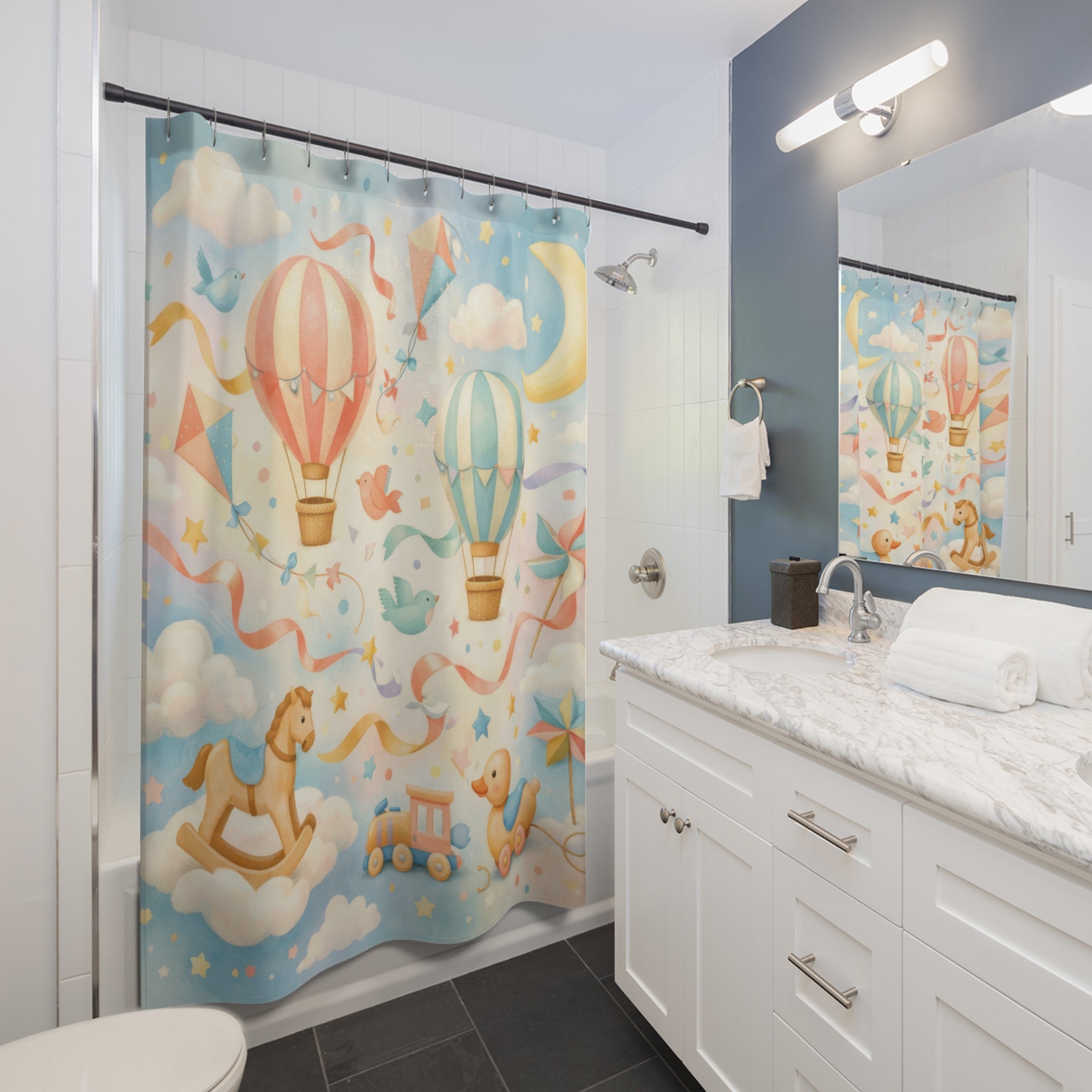 Hot Air Balloon Shower Curtain – Celestial Blue