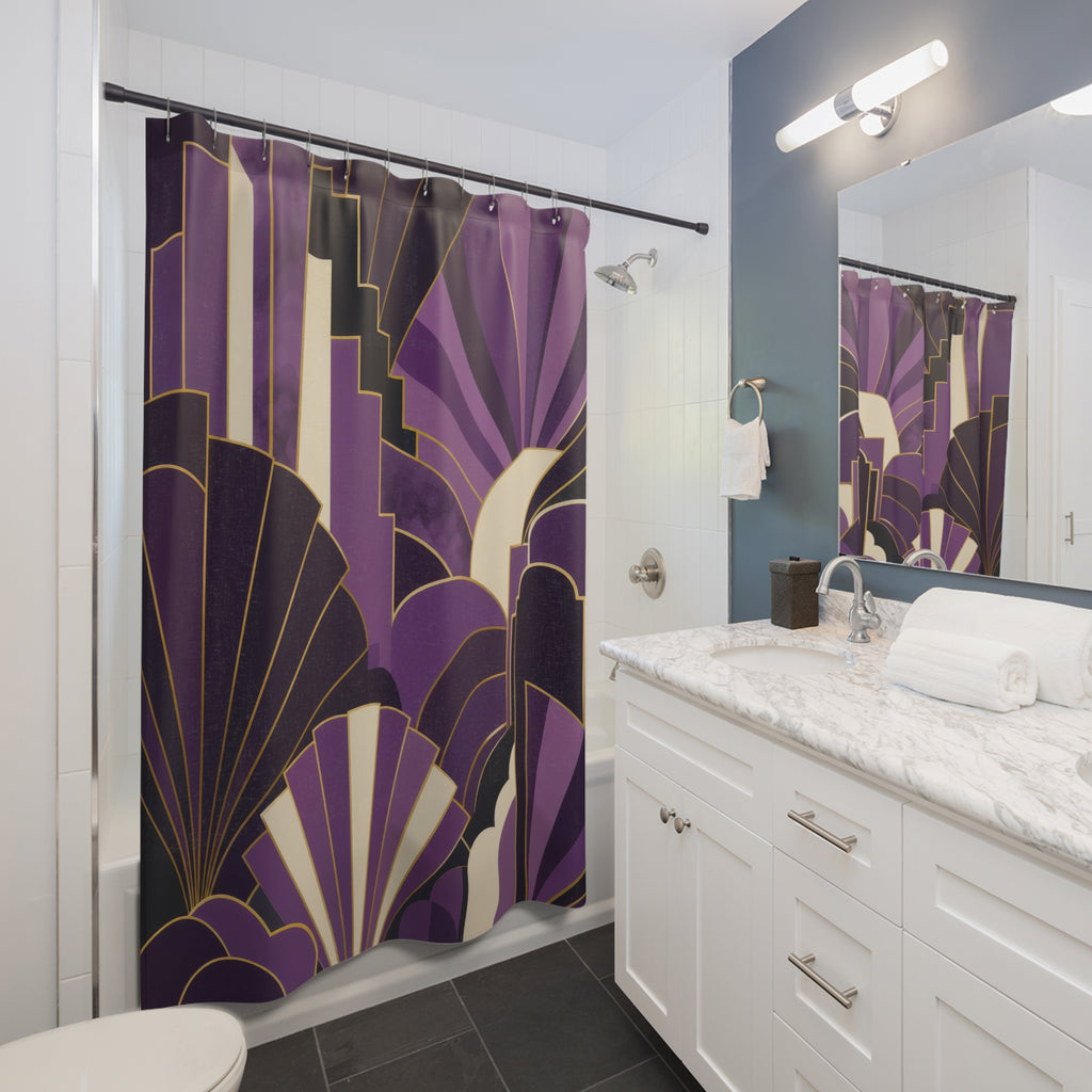 Plum Art Deco Fan Shower Curtain
