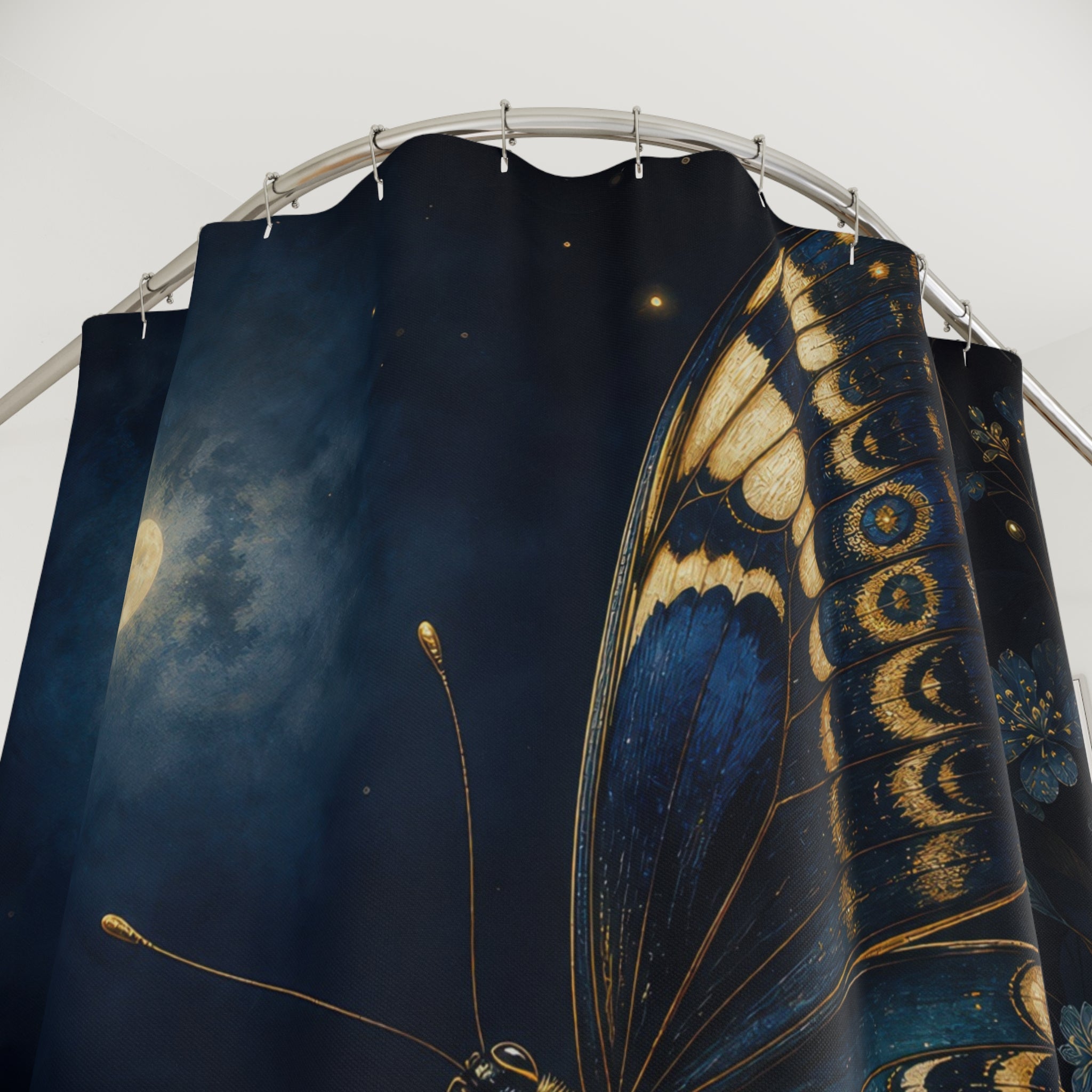 Blue Moonlit Butterfly Shower Curtain