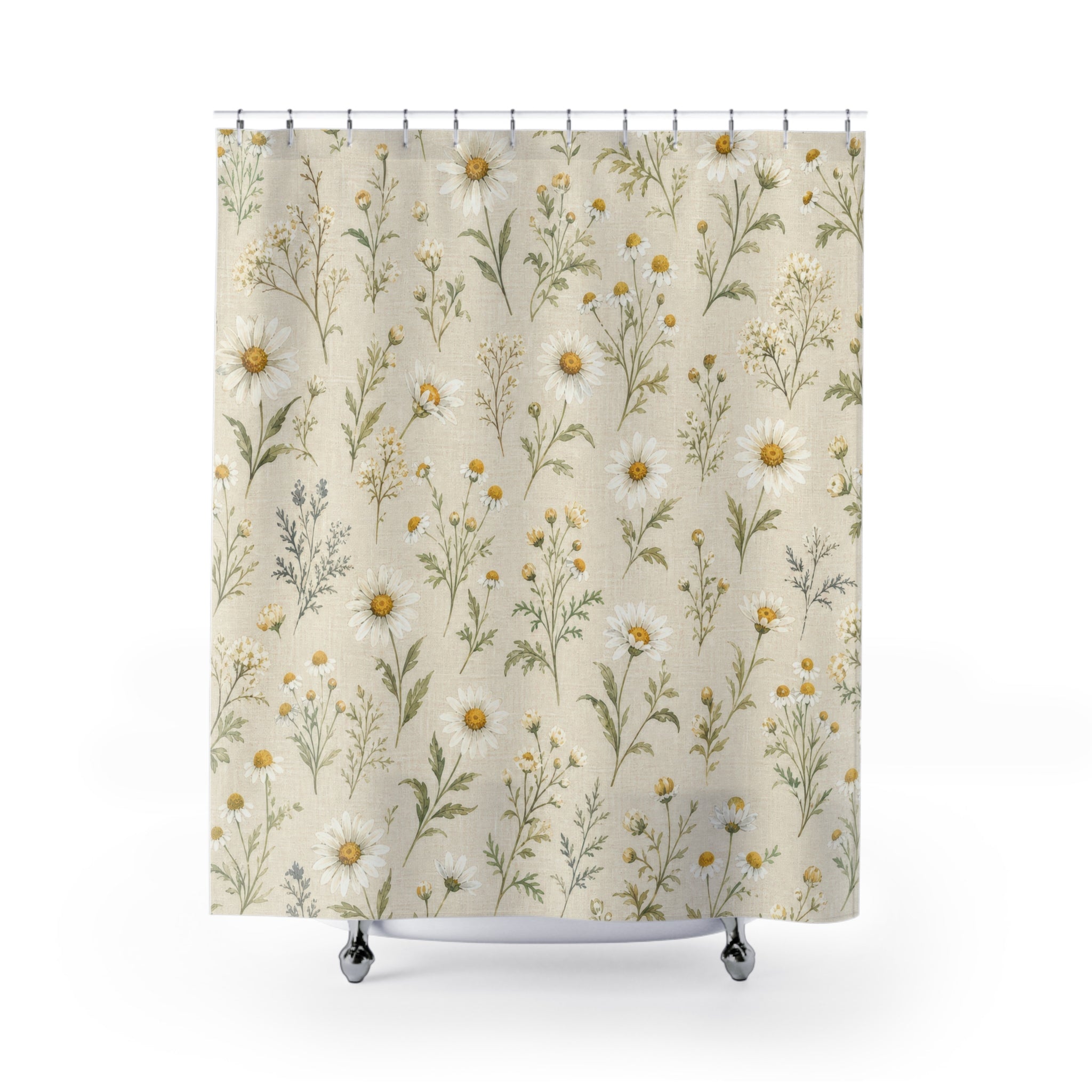 White Daisy Meadow Shower Curtain
