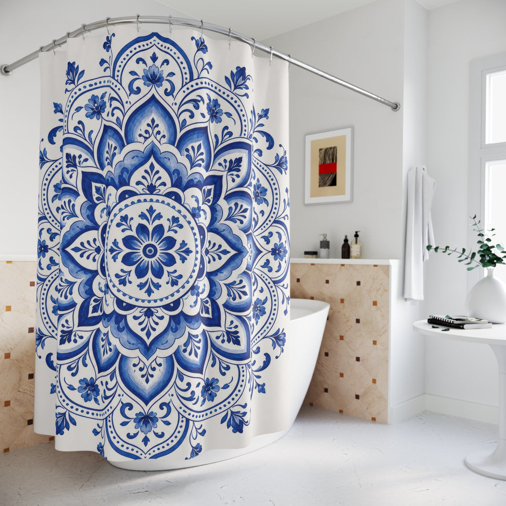 Royal Blue White Medallion Shower Curtain