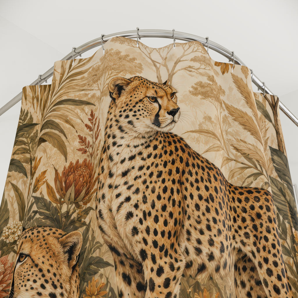Cheetah Shower Curtain: Safari Botanical Beige Green