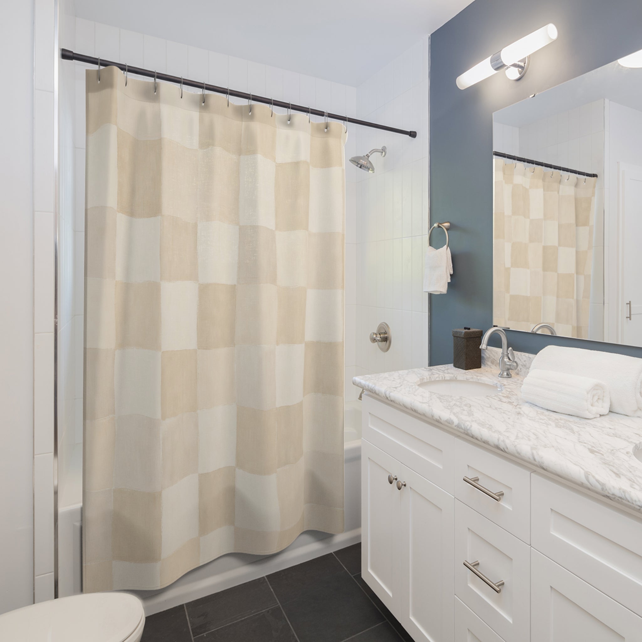Ivory Cream Checkerboard Shower Curtain