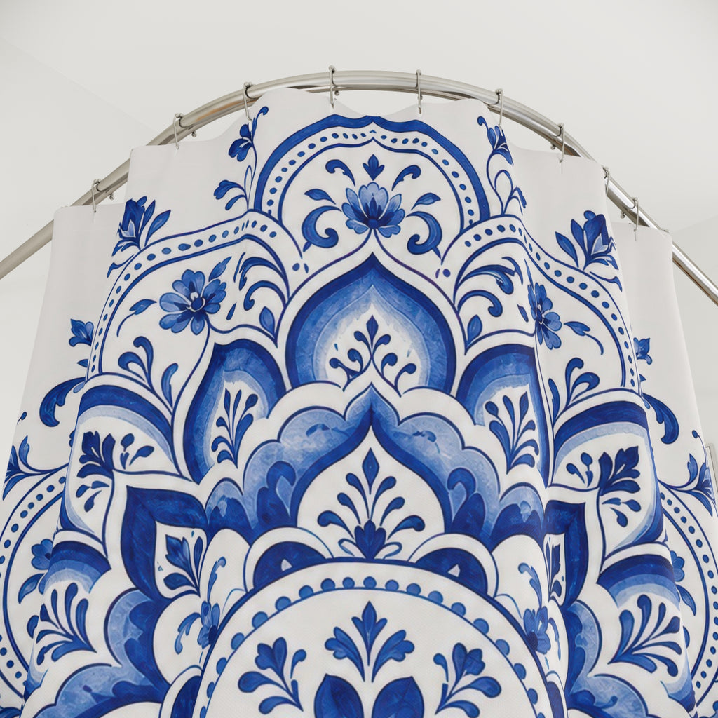 Royal Blue White Medallion Shower Curtain