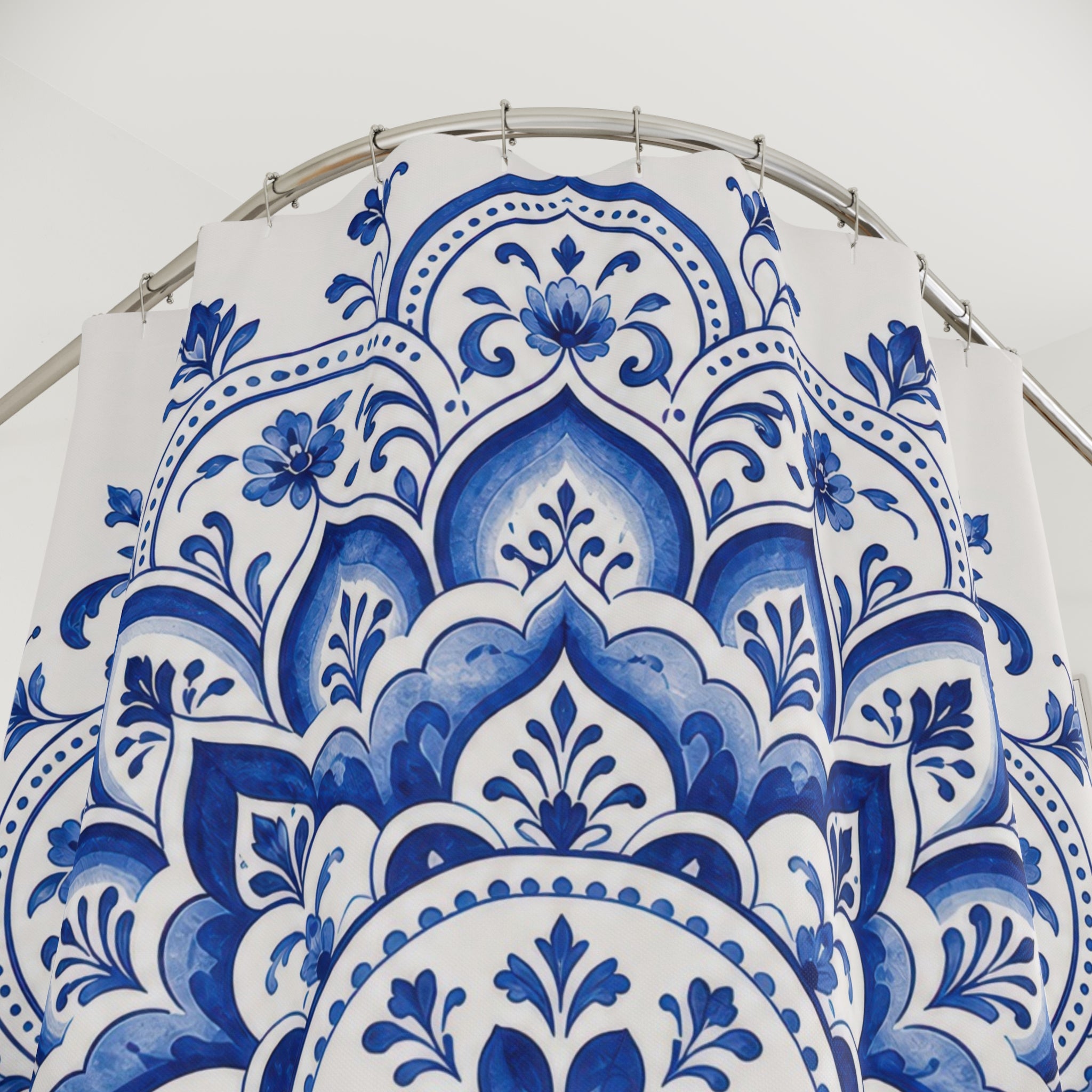 Royal Blue White Medallion Shower Curtain