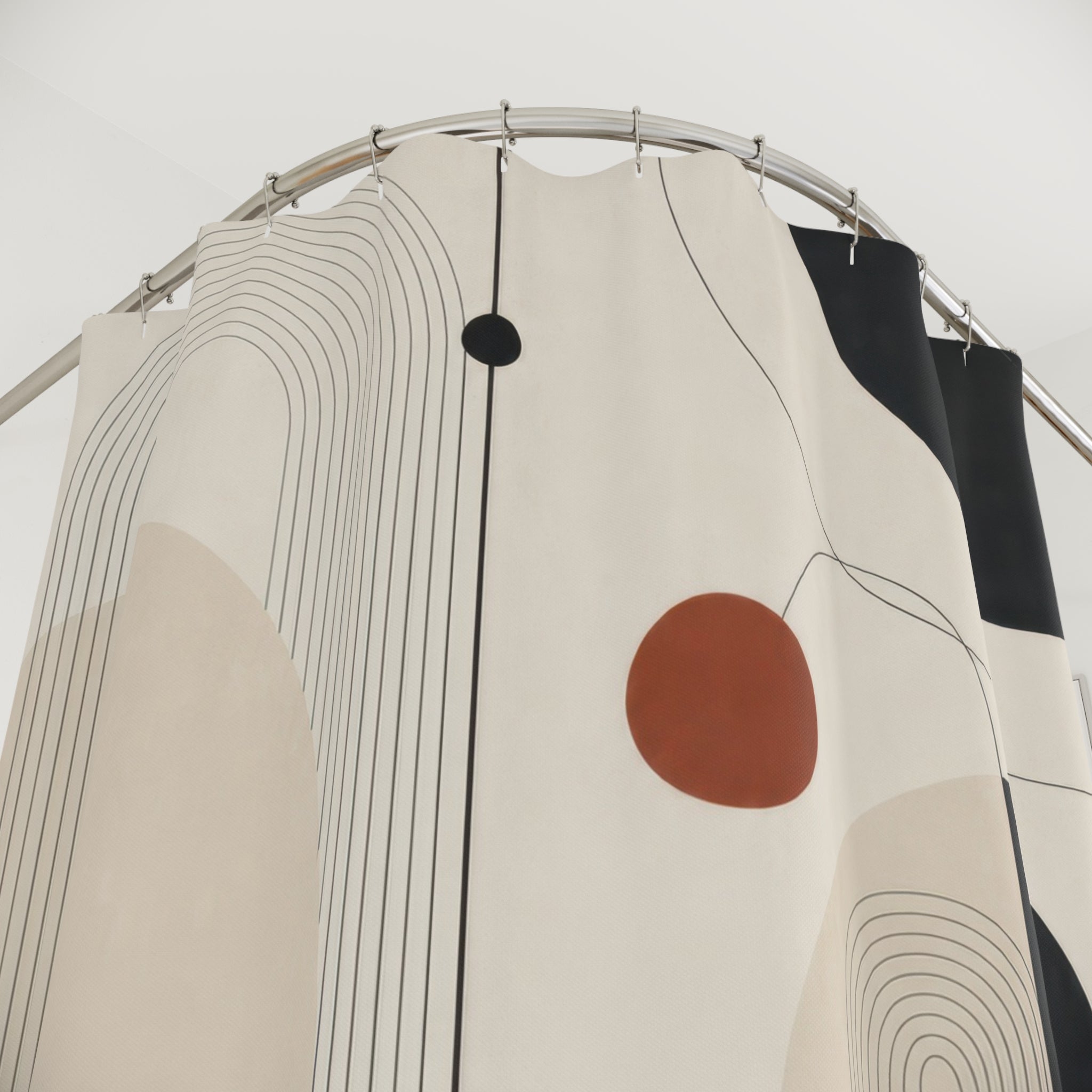 Black Beige Minimalist Shower Curtain