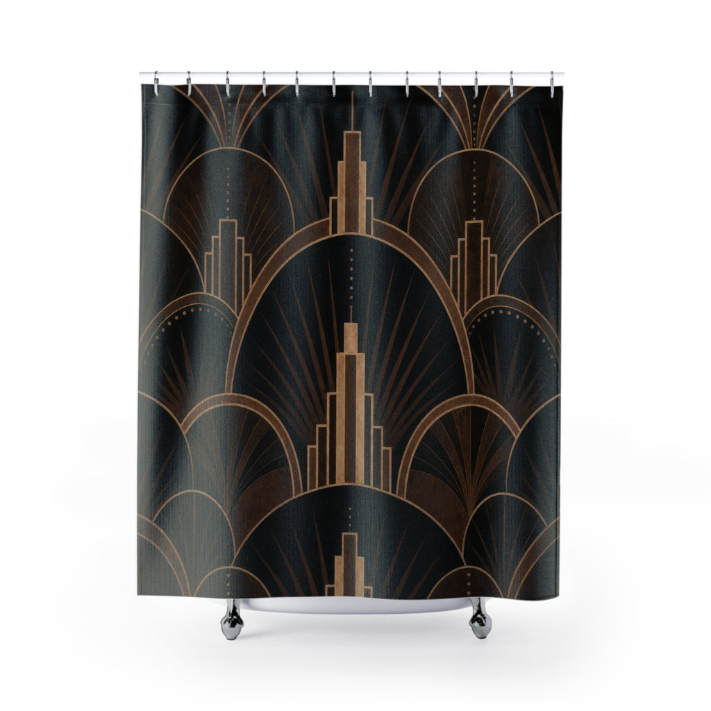 Black Brown Geometric Art Deco Shower Curtain