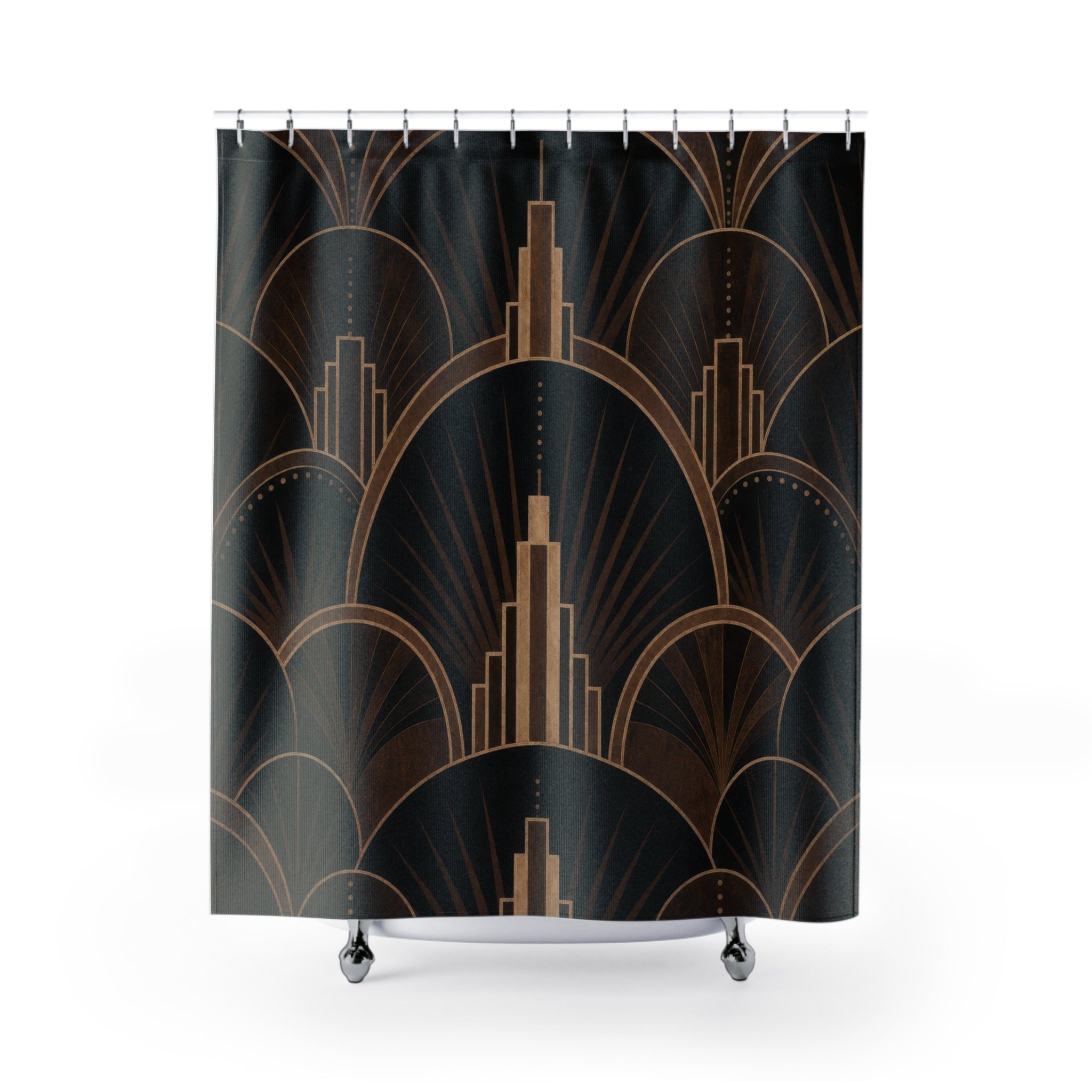 Black Brown Geometric Art Deco Shower Curtain