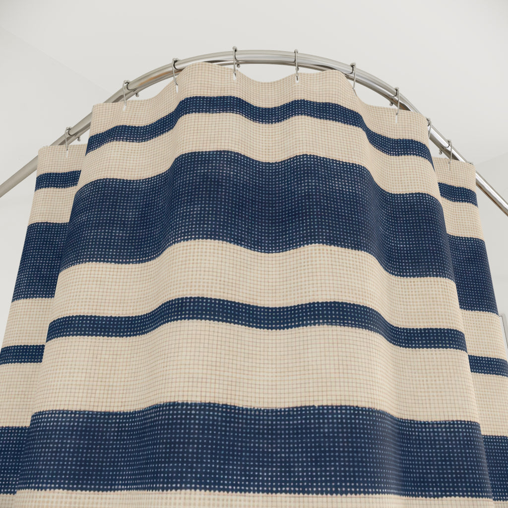 Navy Striped Shower Curtain, Blue White Bath Decor, French Coastal Horizontal Stripe Pattern, Classic Guest Bathroom Decor, Navy Style