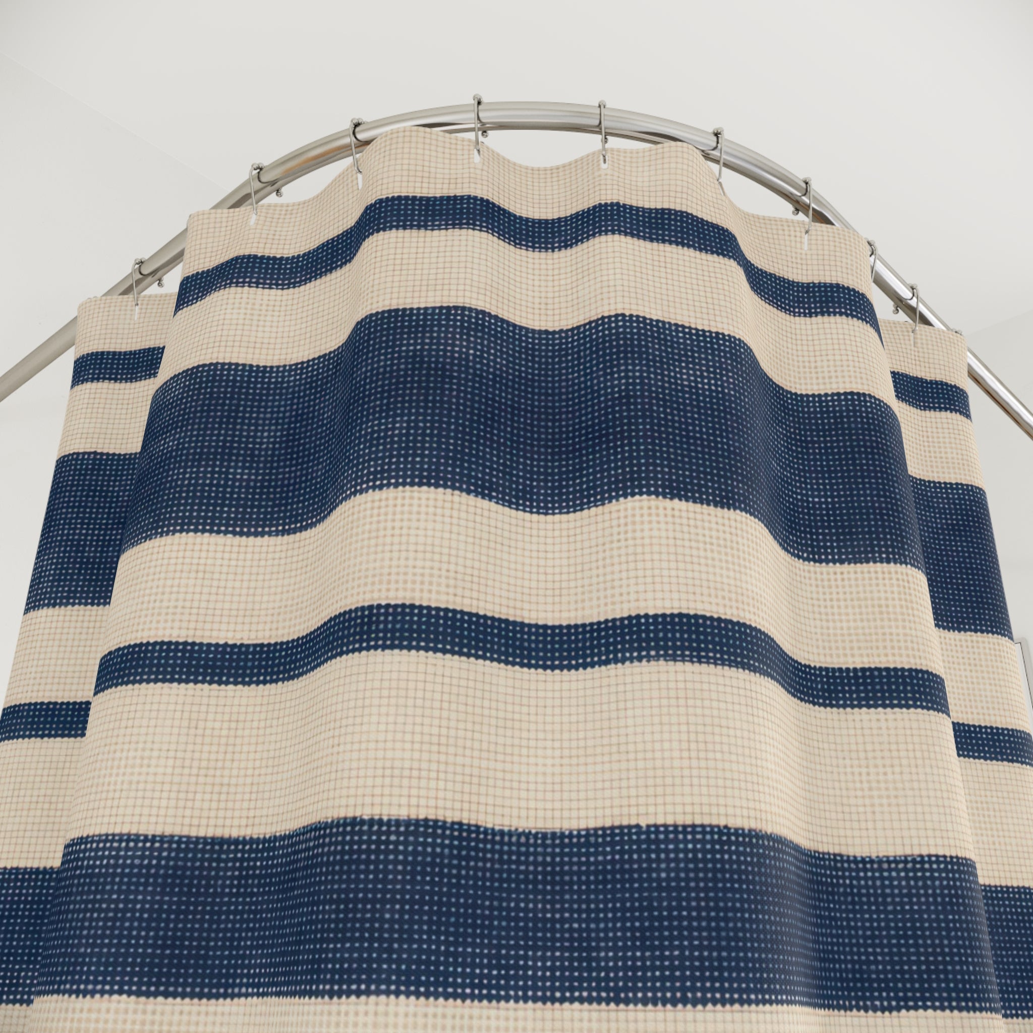 Navy Striped Shower Curtain, Blue White Bath Decor, French Coastal Horizontal Stripe Pattern, Classic Guest Bathroom Decor, Navy Style