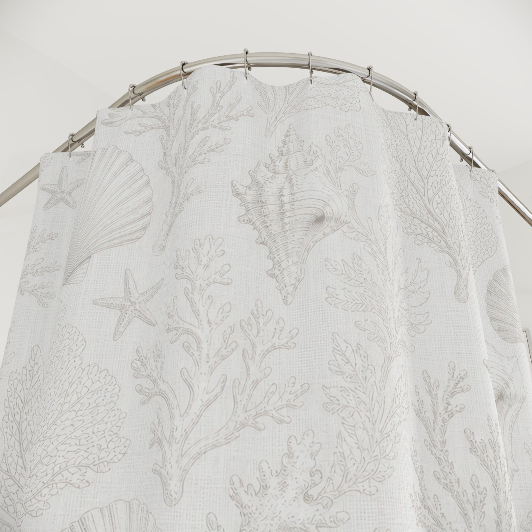 White Coastal Shell Toile Shower Curtain