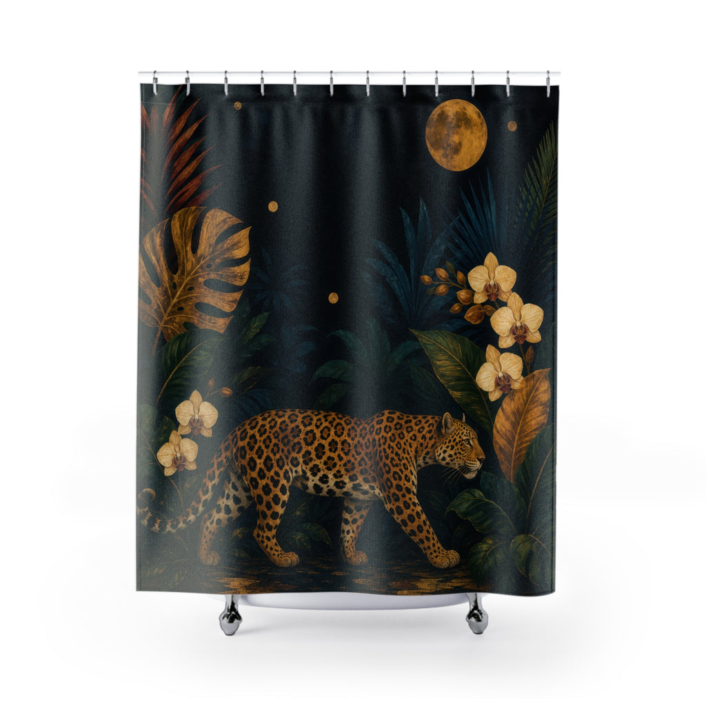 Golden Jaguar Night Shower Curtain