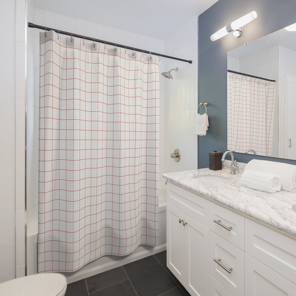 Red & White Windowpane Shower Curtain – Grid
