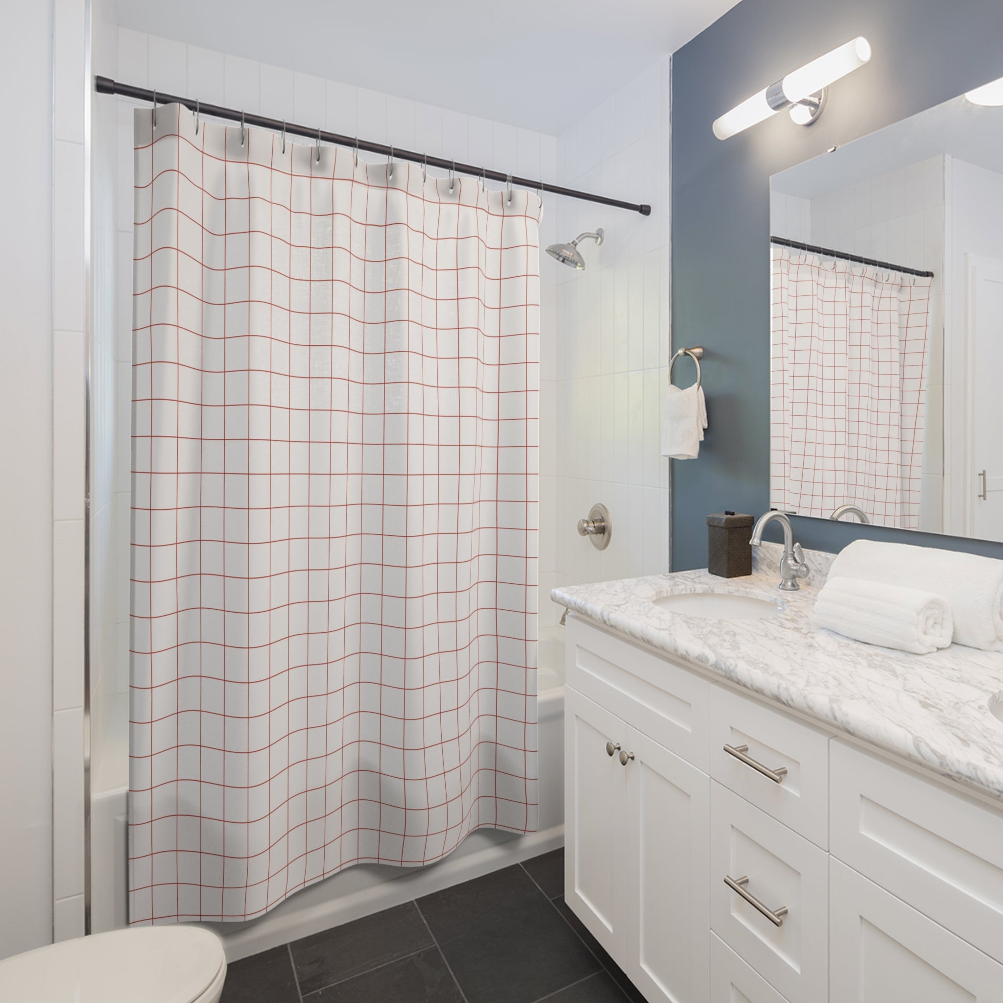 Red & White Windowpane Shower Curtain – Grid