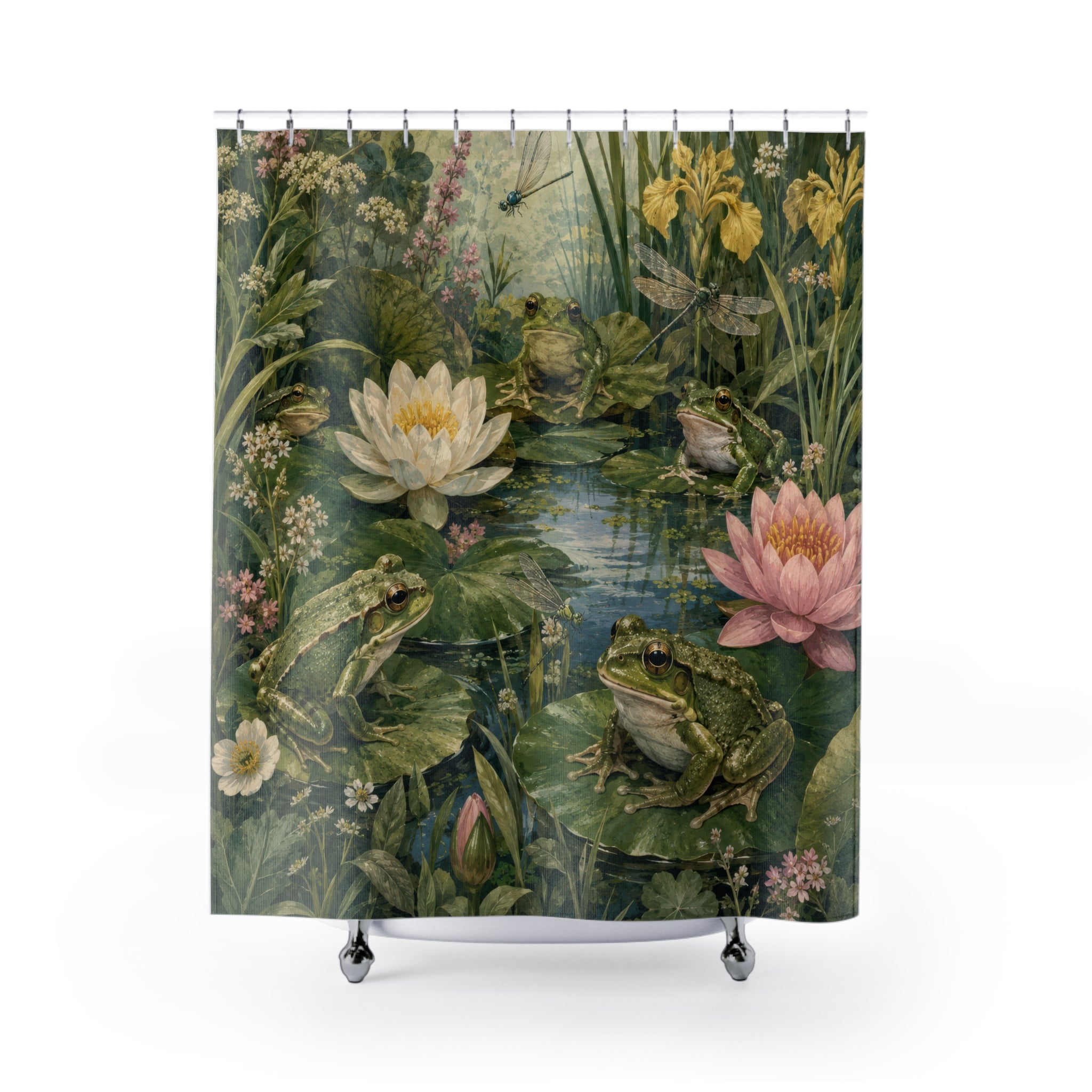 Frog Botanical Pond Shower Curtain