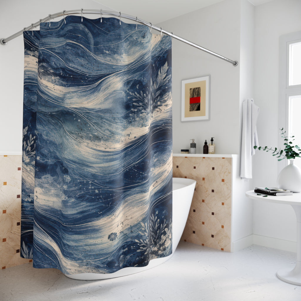 Navy Ocean Watercolor Shower Curtain