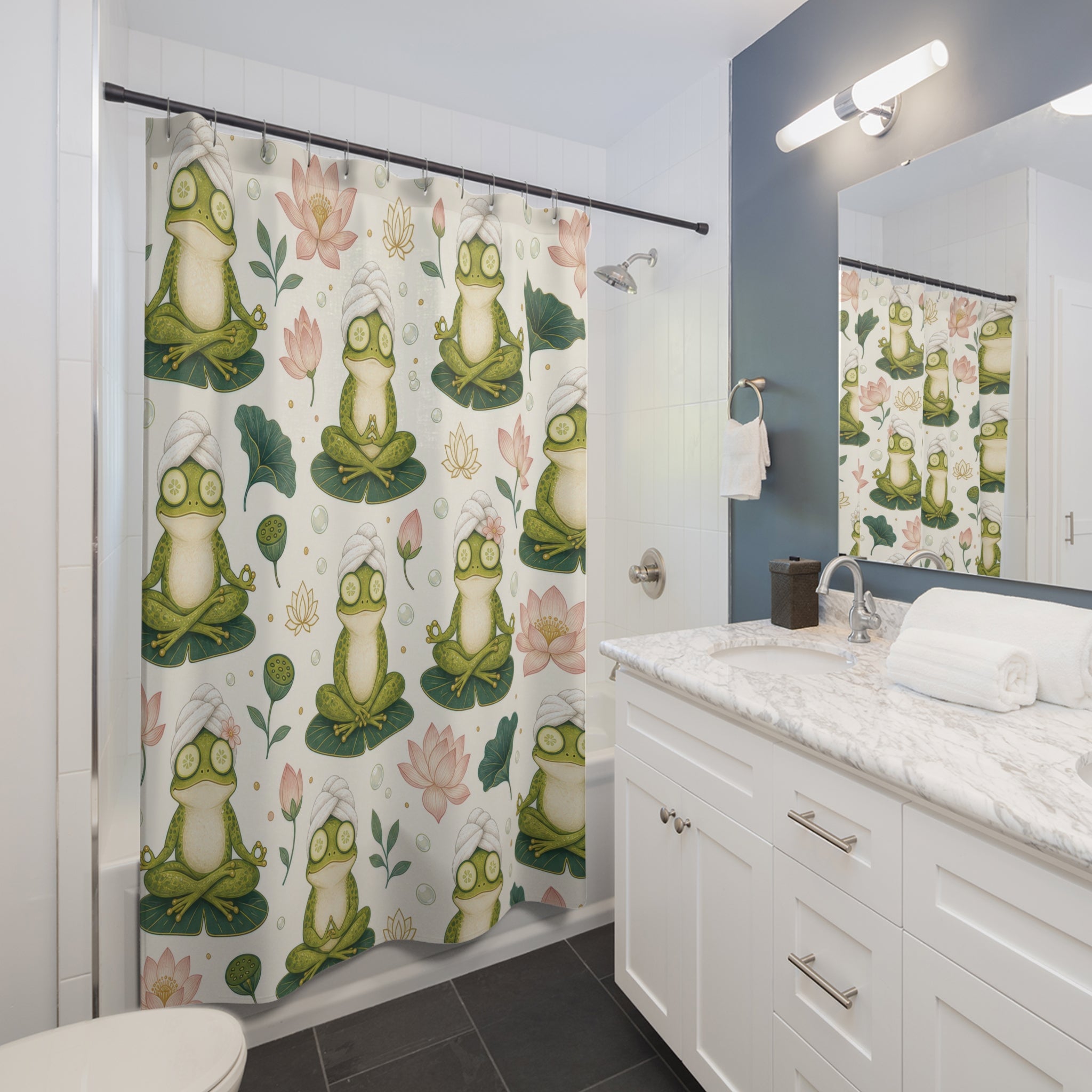 Frog Lily Pad Lotus Shower Curtain