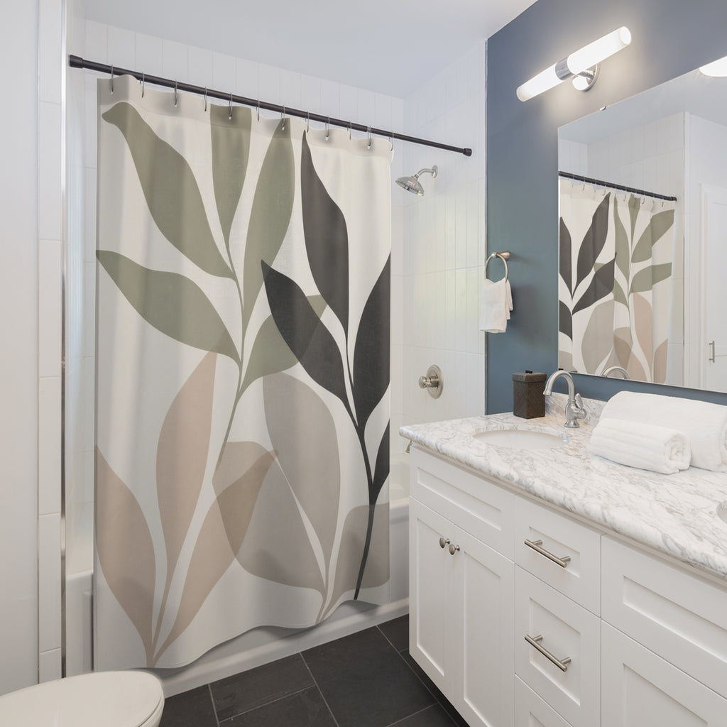 Sage Black Botanical Branch Shower Curtain
