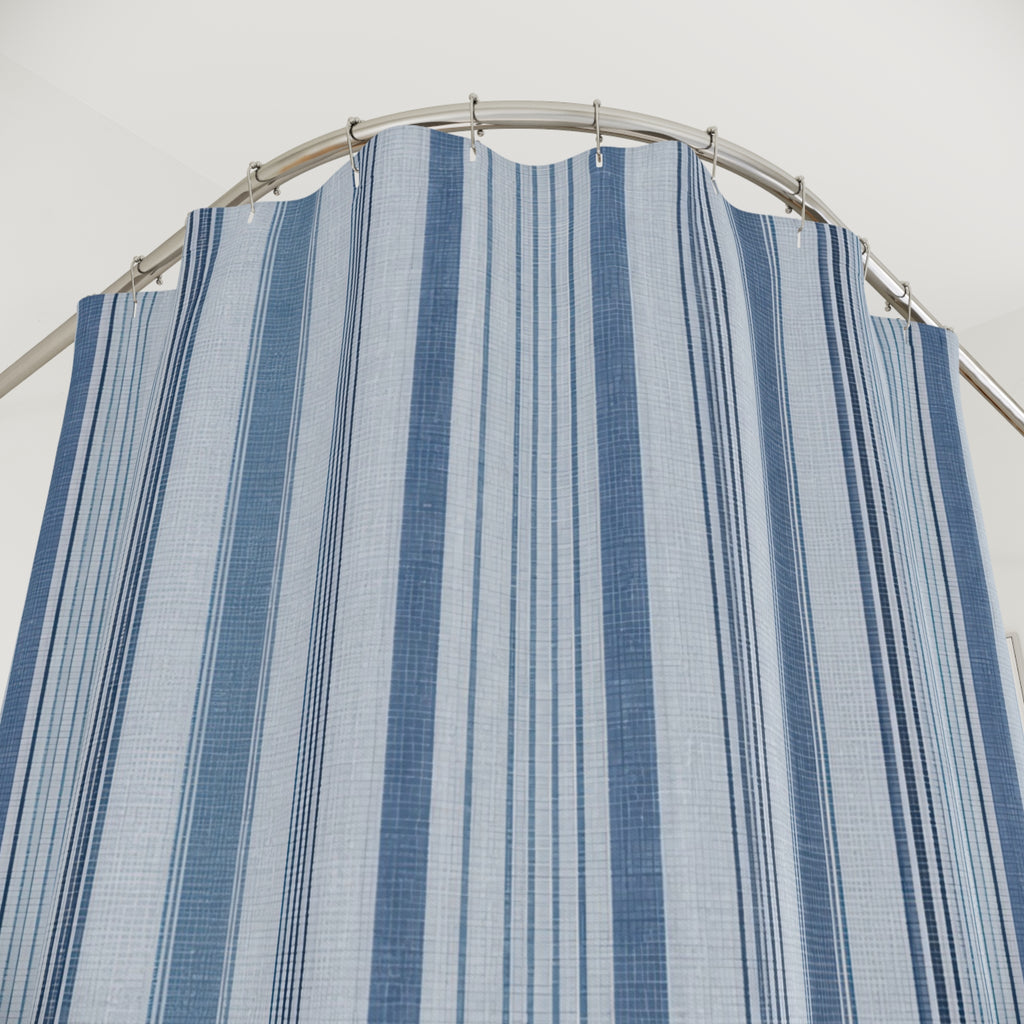 Navy Pale Blue Fine Vertical Stripes Shower Curtain