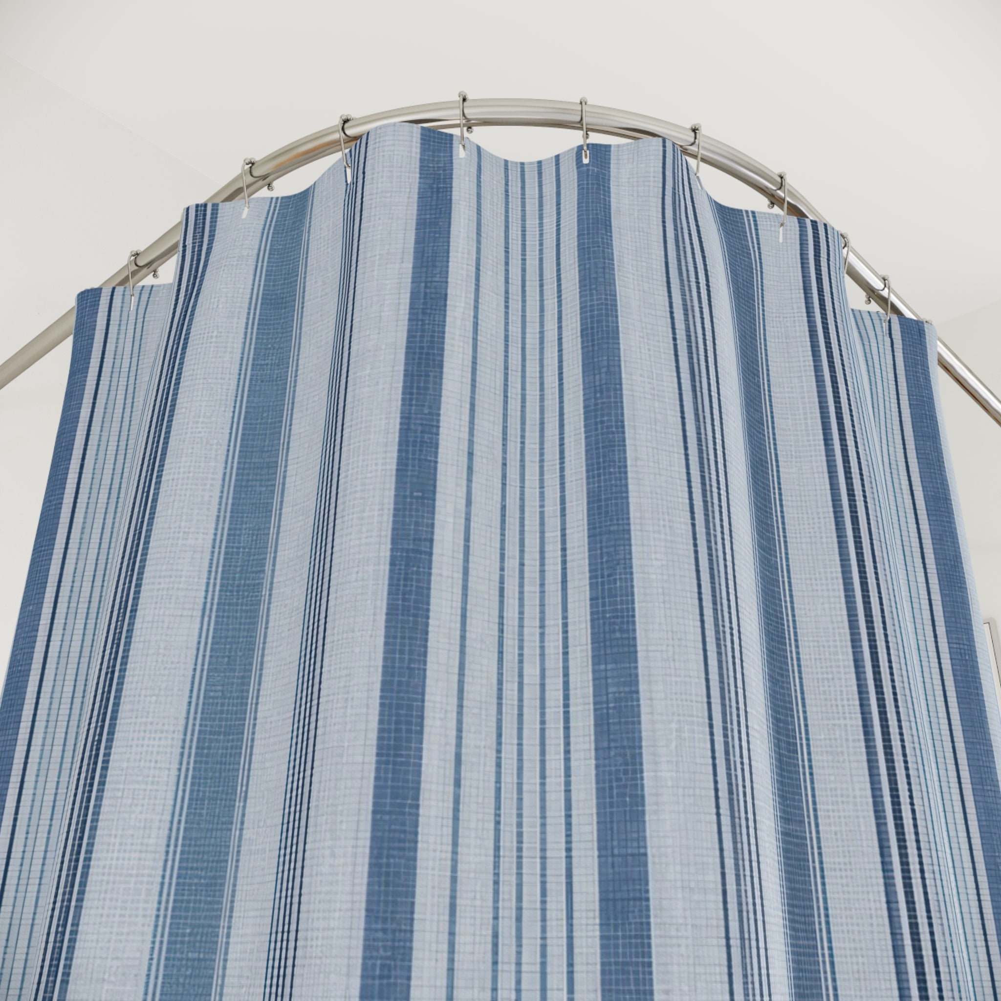Navy Pale Blue Fine Vertical Stripes Shower Curtain