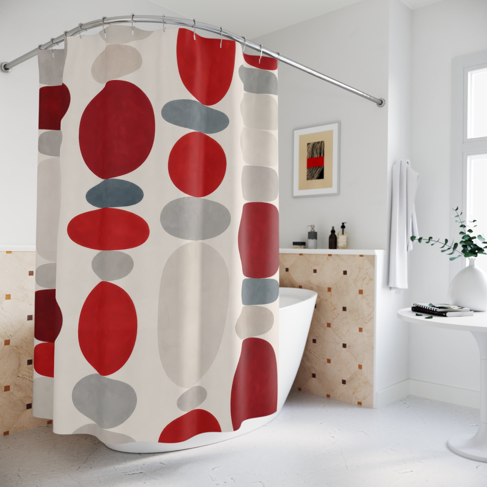 Red Gray Oval Modern Shower Curtain