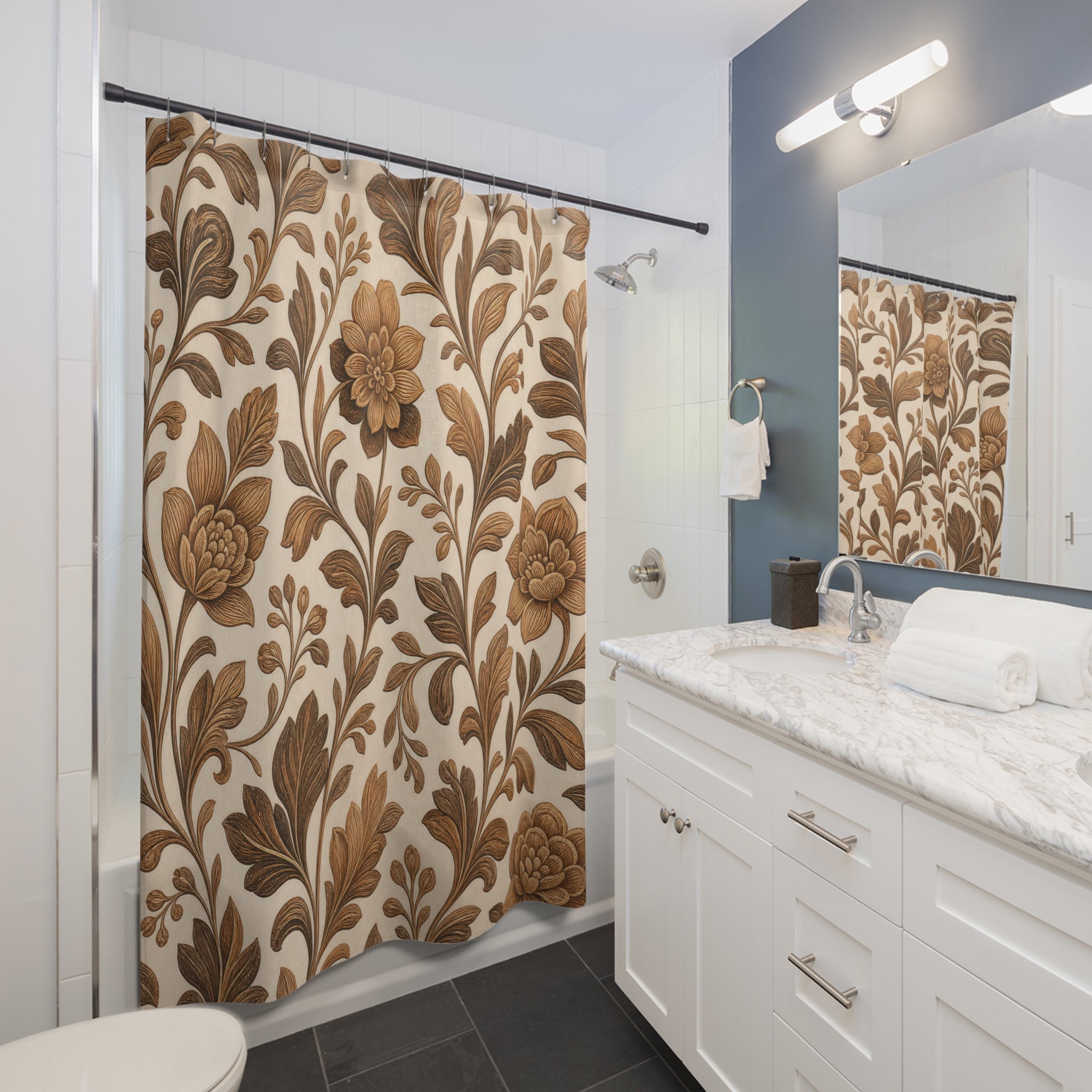Brown Botanical Flower Shower Curtain