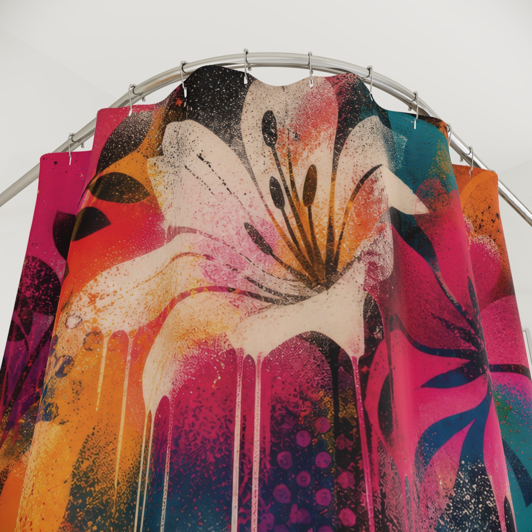 Spray Paint Shower Curtain: Bright Abstract Floral Graffiti