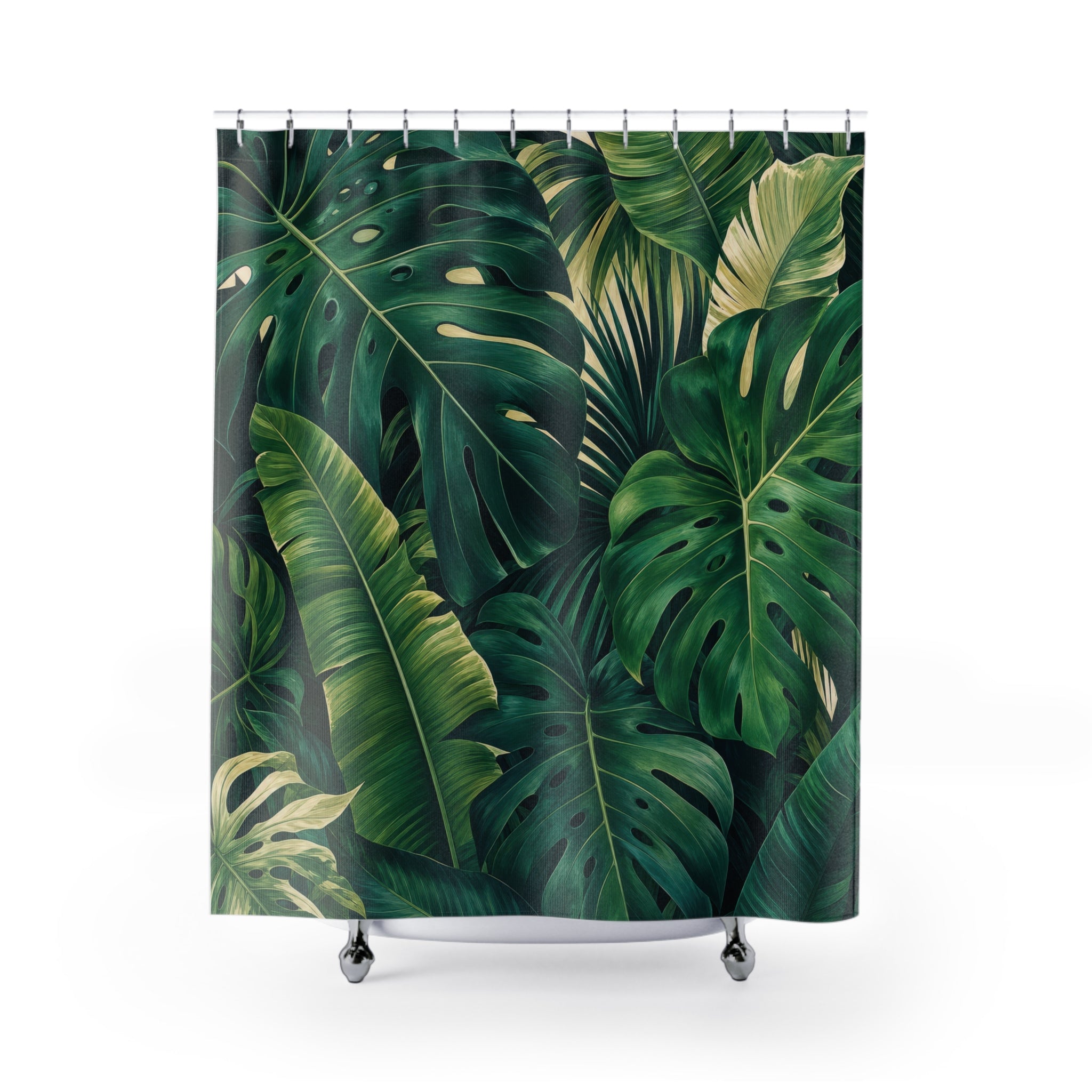 Monstera Shower Curtain: Green Tropical Leaf Botanical