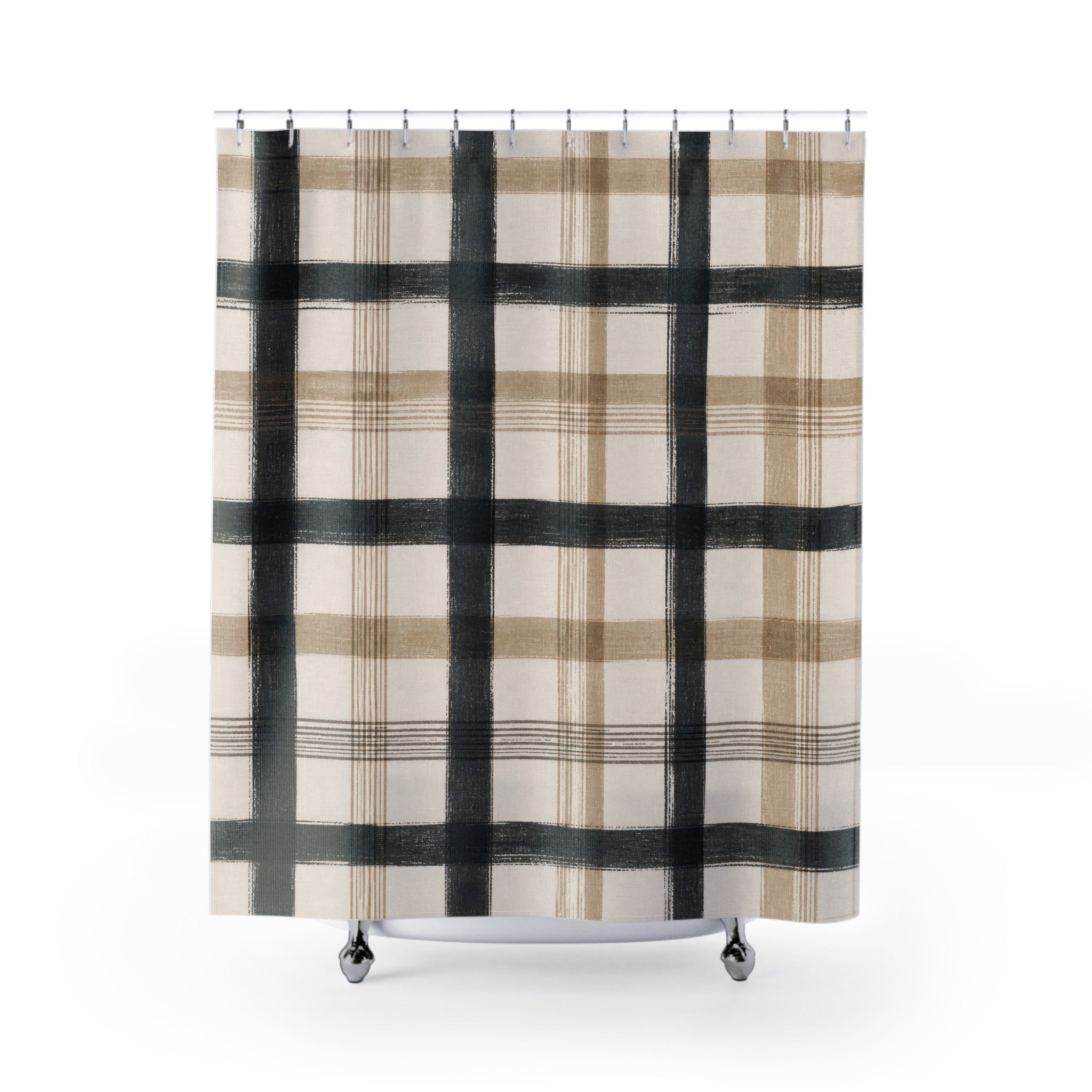 Black Beige Check Shower Curtain