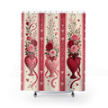 Floral heart vases with red and blush rose bouquets shower curtain with full front view