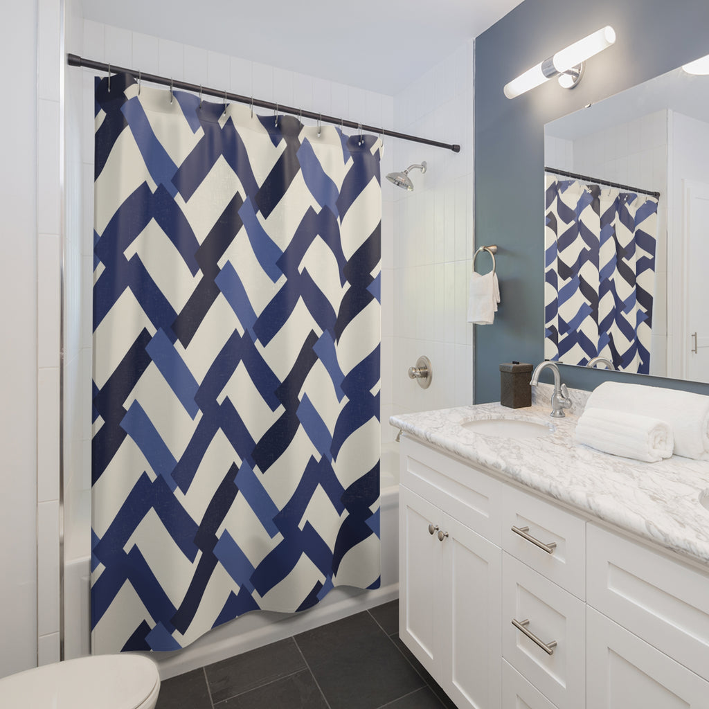 Indigo Shower Curtain: Herringbone Plank