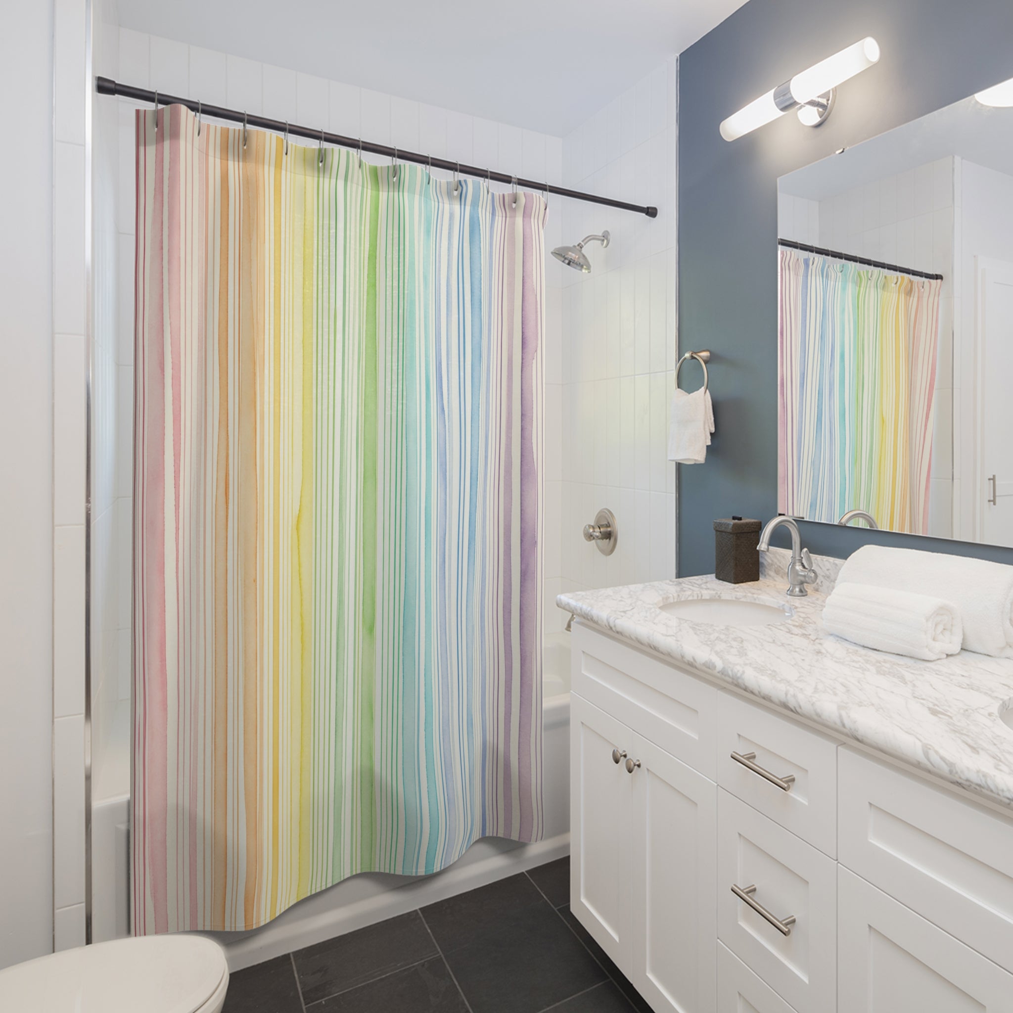 Soft Pastel Watercolor Stripe Shower Curtain