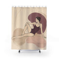 Figure Art Shower Curtain, Reclining Woman Abstract Pattern, Pink Taupe Bathroom Decor, Modern Guest Bath Line Art Style