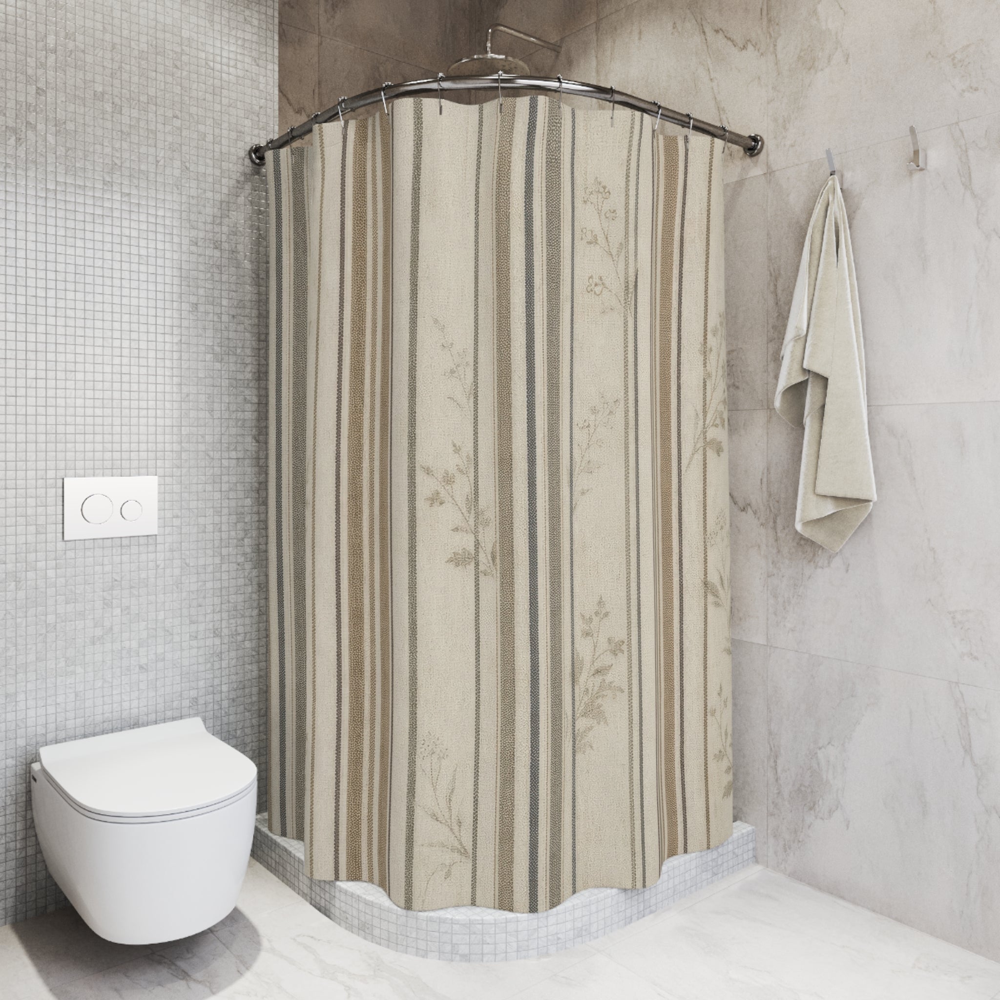 Brown Ticking Stripe Shower Curtain
