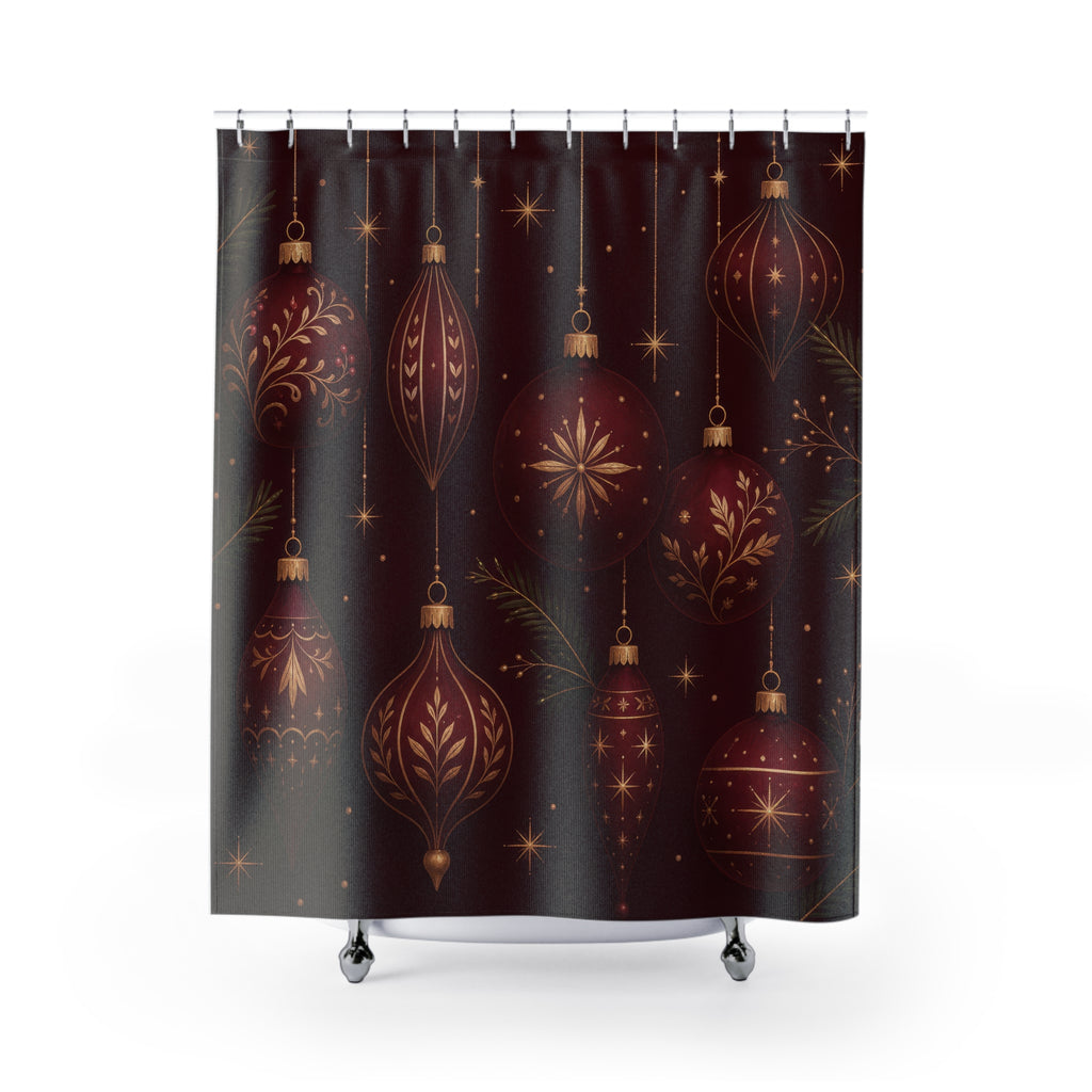Burgundy Christmas Ornament Shower Curtain