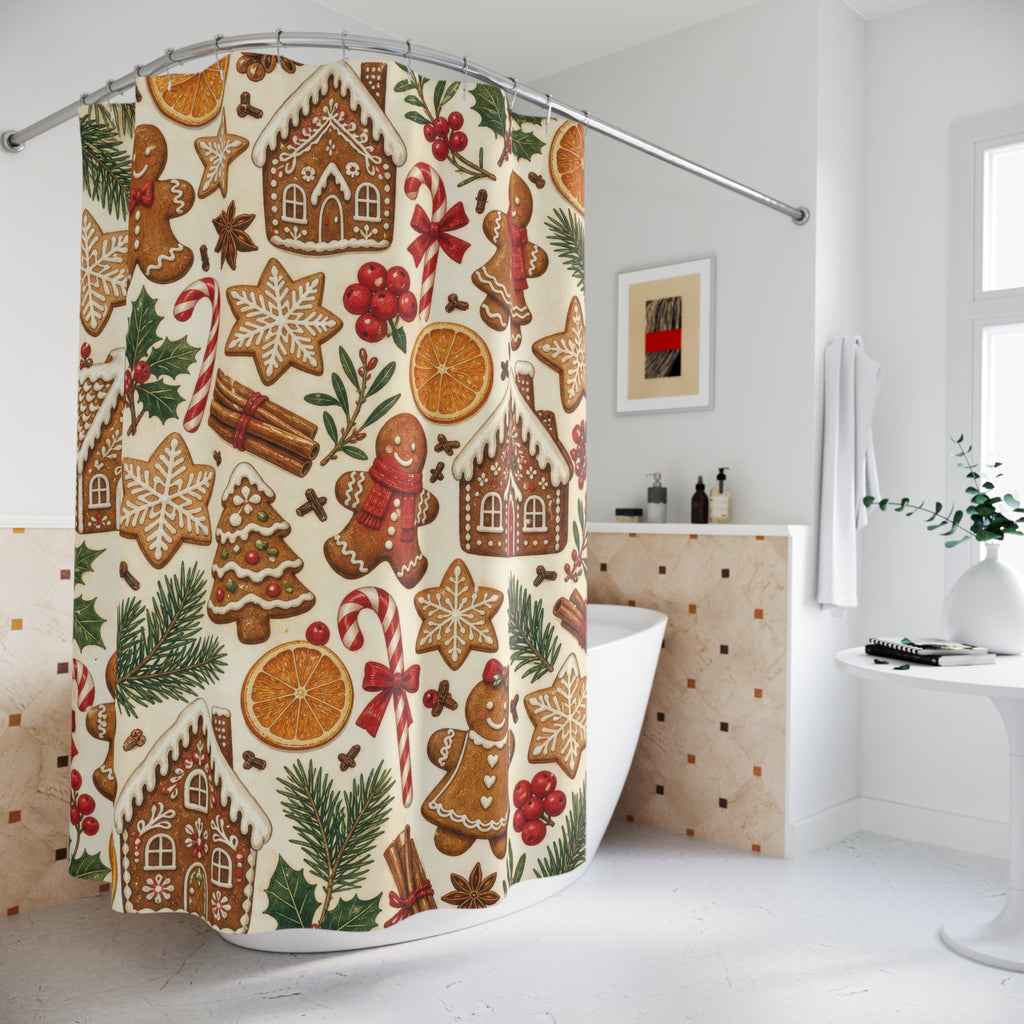 Gingerbread Cookie Christmas Shower Curtain