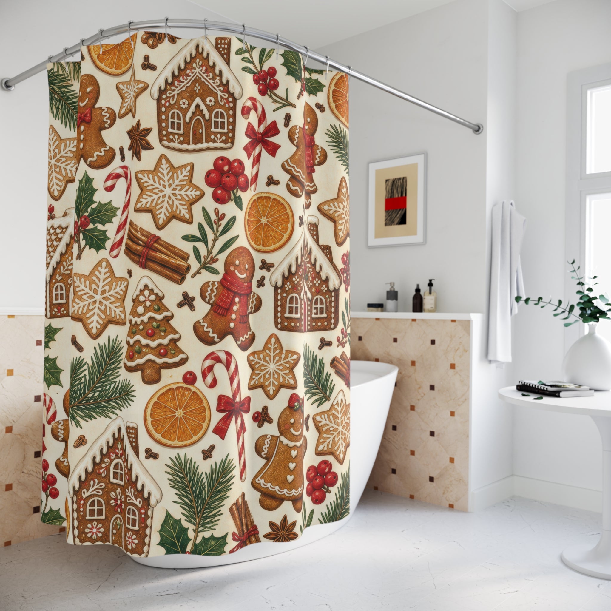 Gingerbread Cookie Christmas Shower Curtain