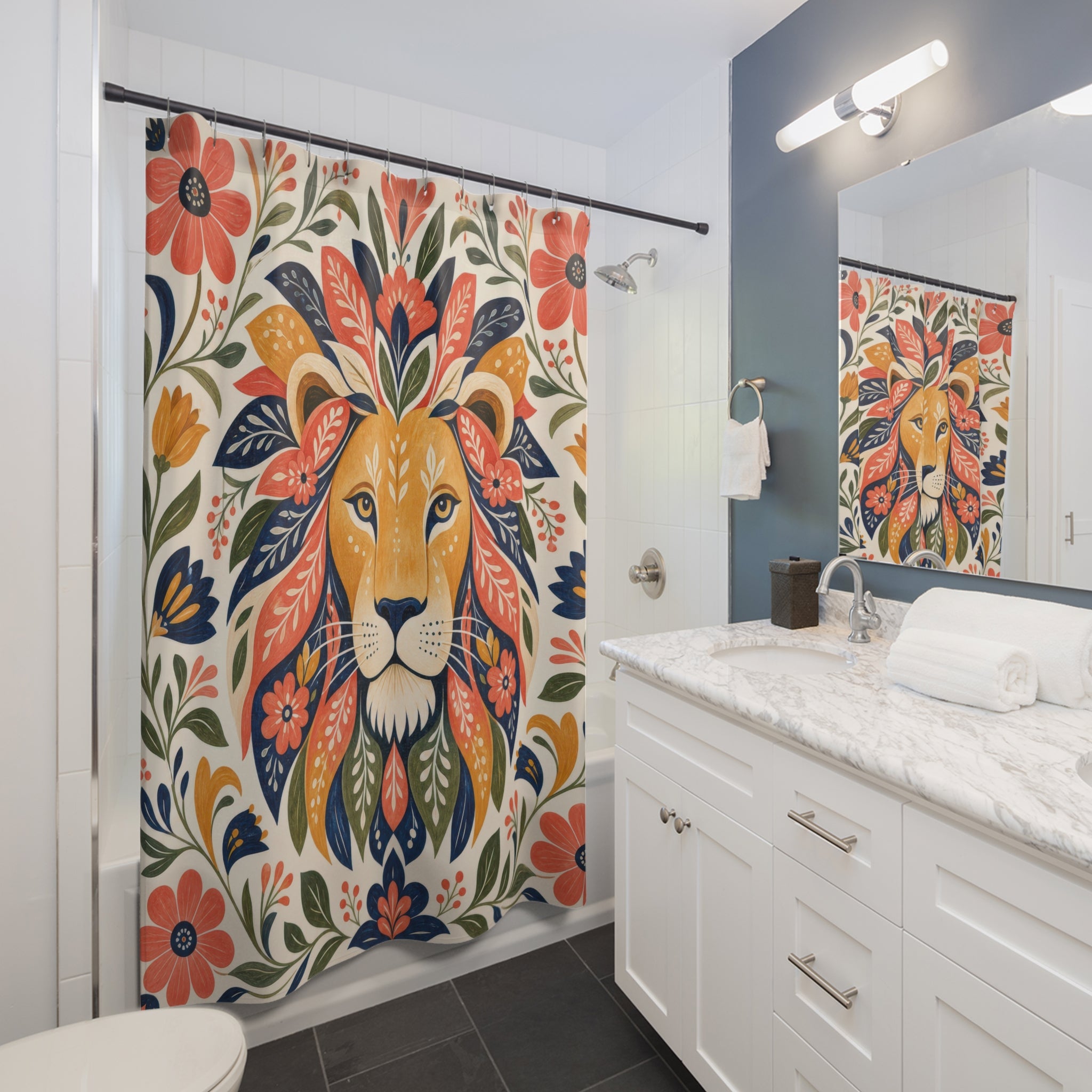 Boho Floral Animal Portrait Shower Curtain