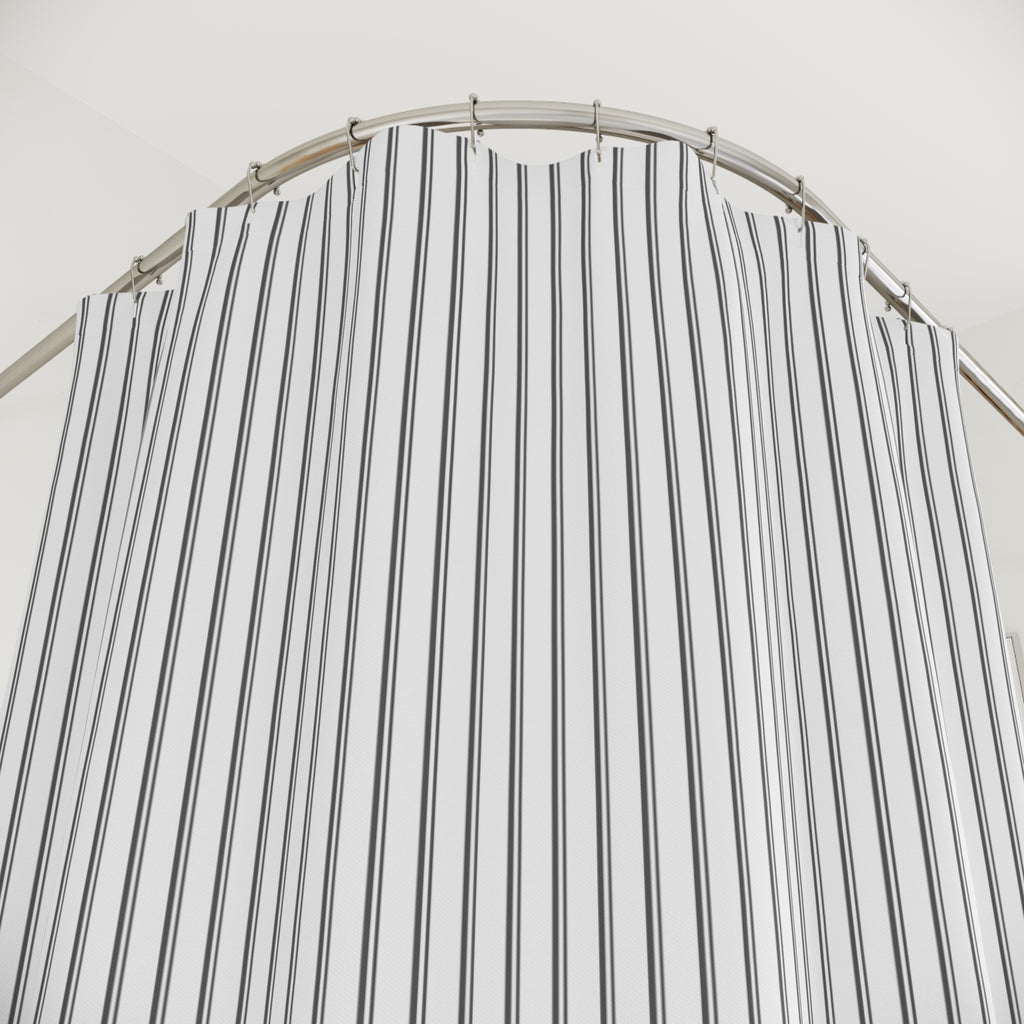 Grey Pinstripe Shower Curtain — Classic Ticking