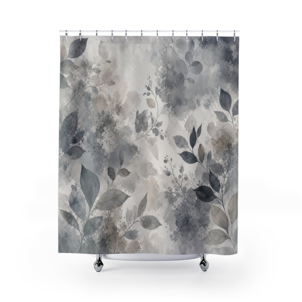 Dark Botanical Gray Floral Black Charcoal Shower Curtain
