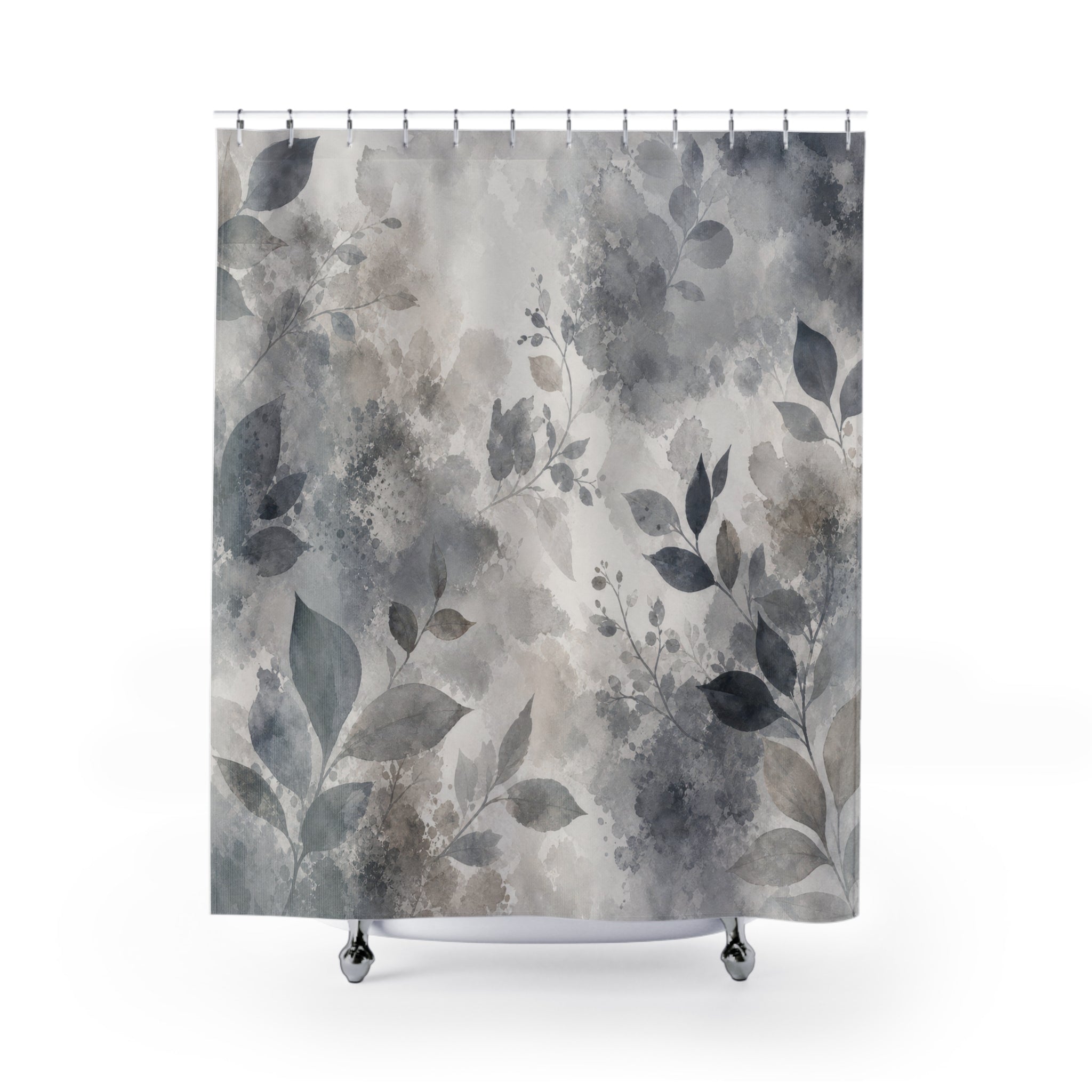 Dark Botanical Gray Floral Black Charcoal Shower Curtain