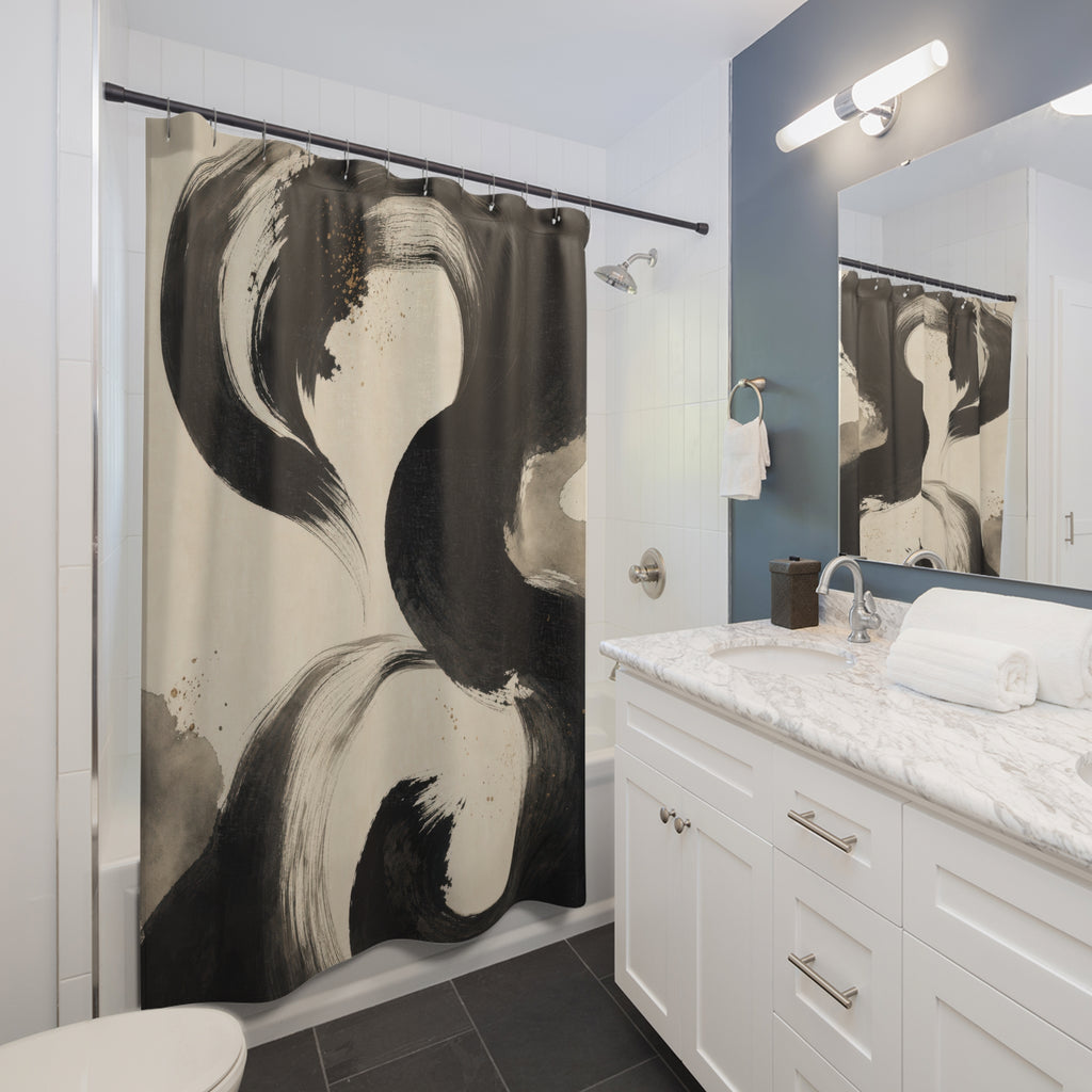 Cream Gray Ink Brush Black Abstract Shower Curtain