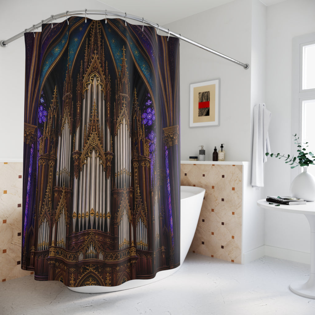 Gothic Cathedral Pipe Organ Shower Curtain