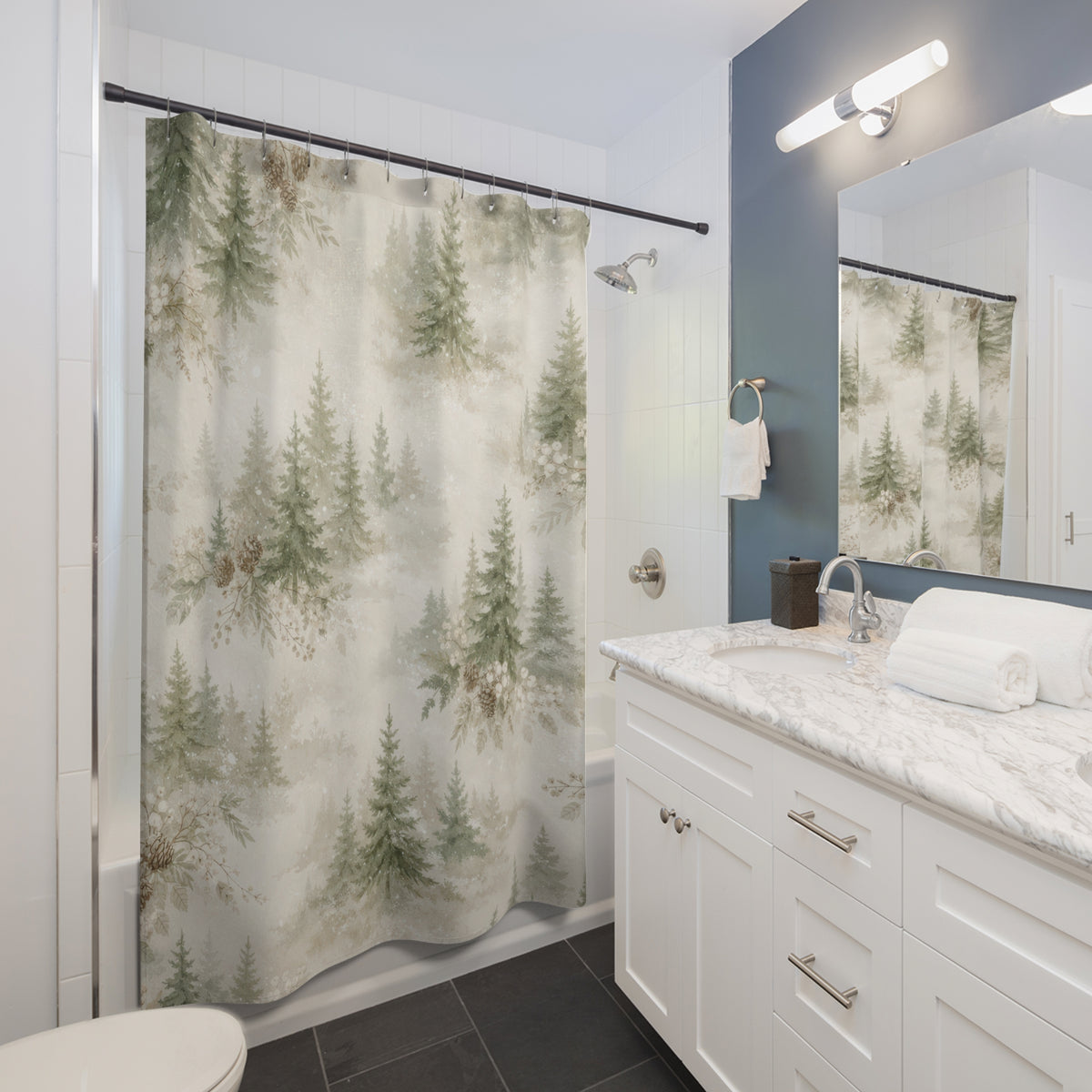 Pine Forest Shower Curtain – Sage Green