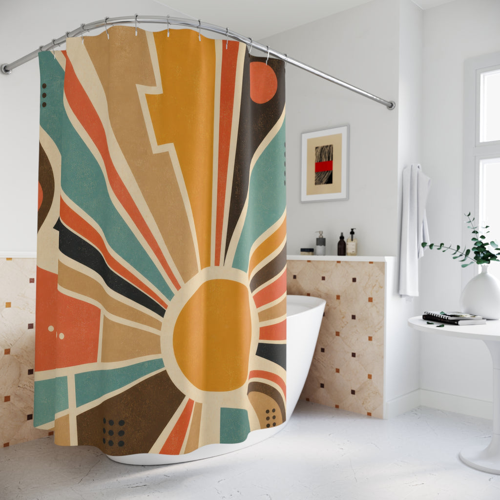 Mid Century Sunburst Geometric Shower Curtain