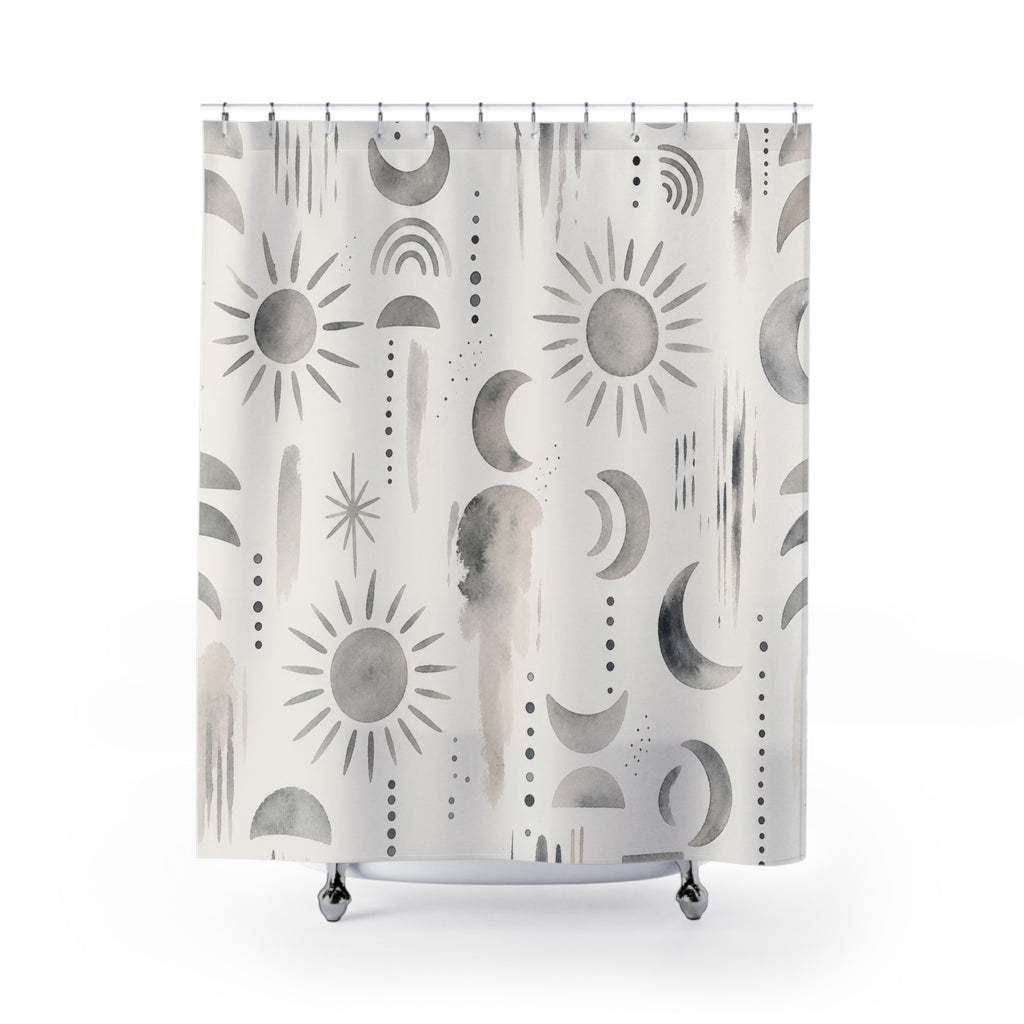 Grey Celestial Moon Sun Shower Curtain