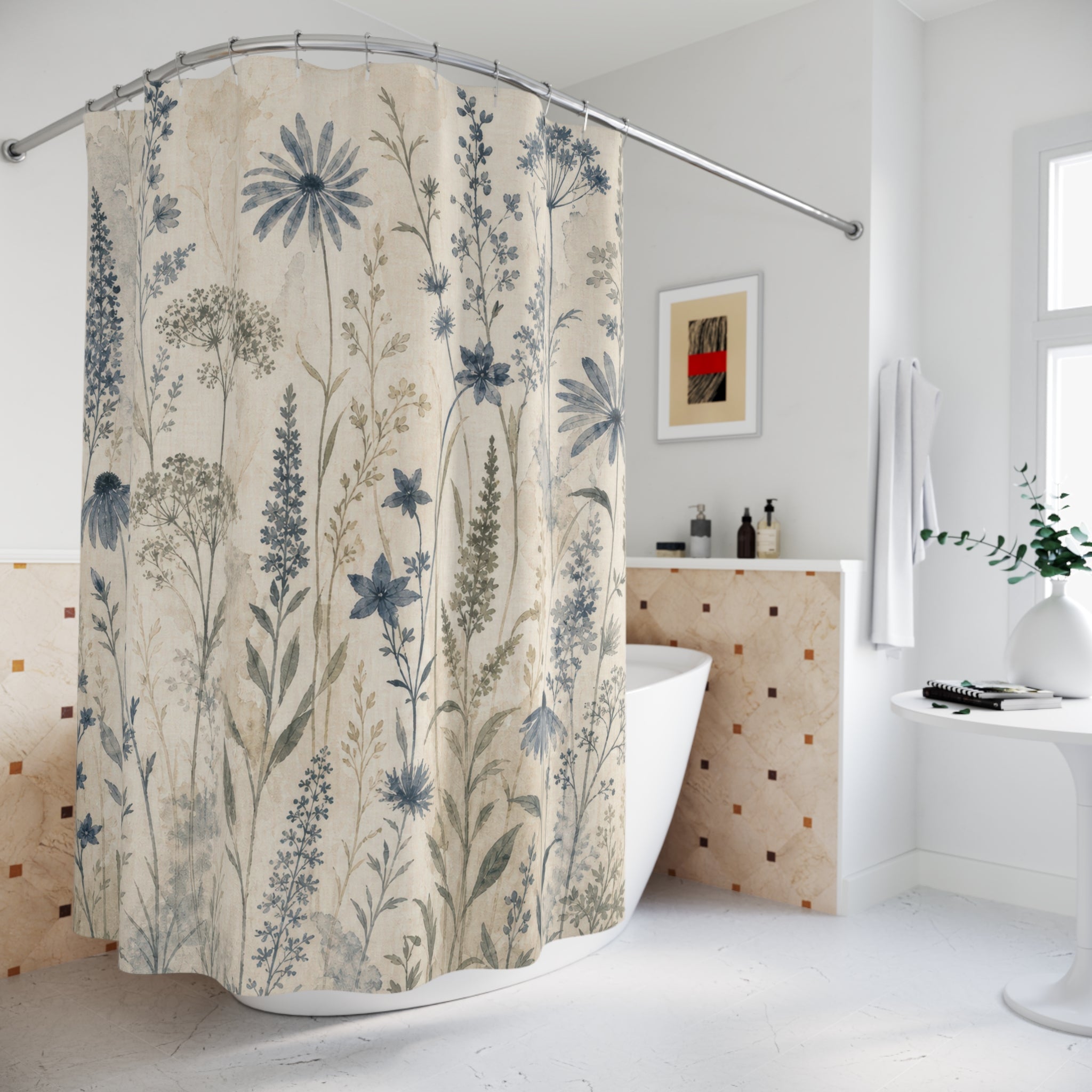 Dusky Blue Wildflower Shower Curtain