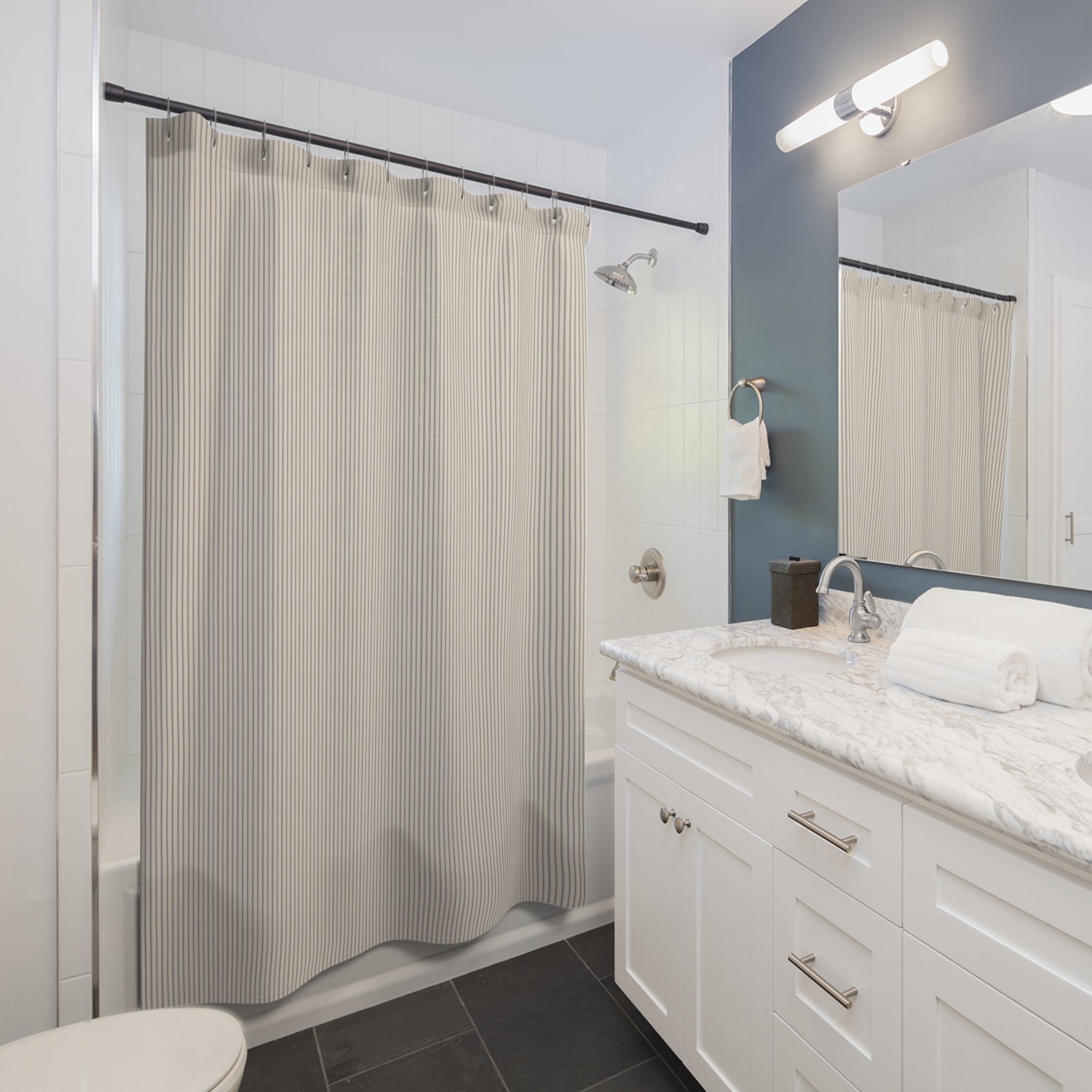 Blue Ticking Stripe Shower Curtain – Hatched Navy