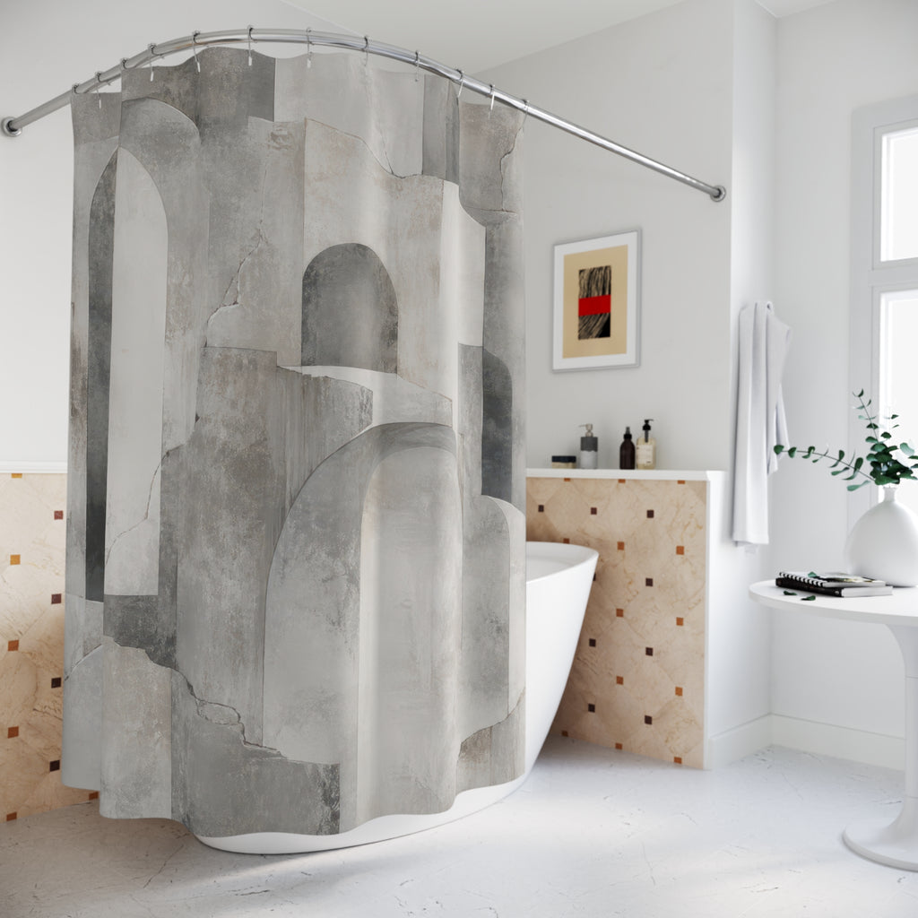 Architectural Shower Curtain, Gray Geometric Bath Decor, Abstract Arch Pattern, Modern Neutral Guest Bathroom Decor, Urban Modern Style